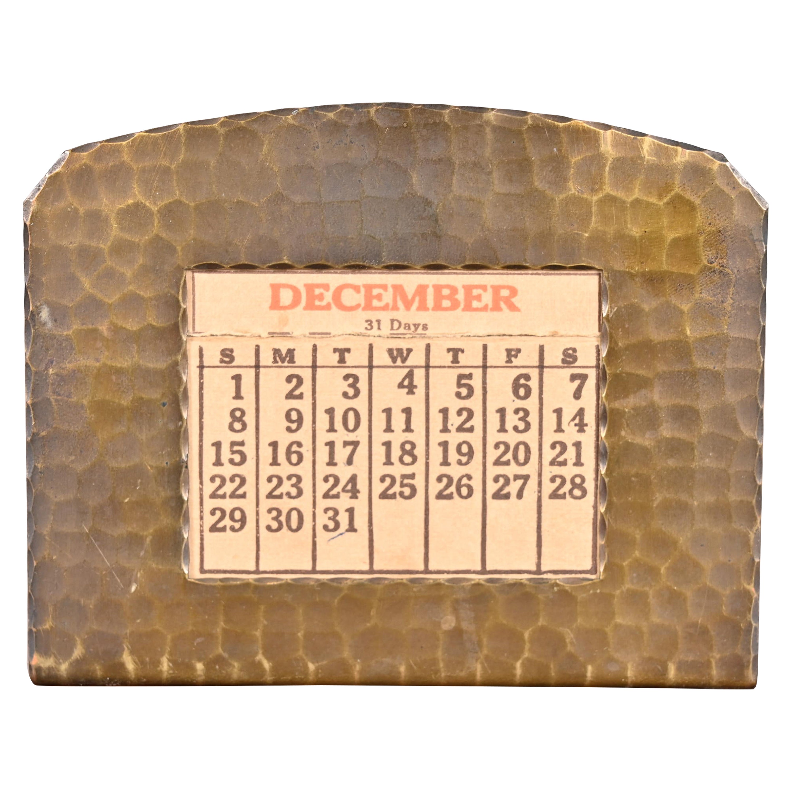Roycroft Arts & Crafts Brass Finished Hammered Copper Desk Calendar Frame