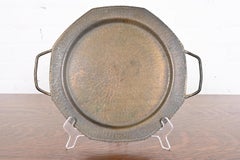 Roycroft Arts & Crafts Brass Finished Hammered Copper Handled Tray