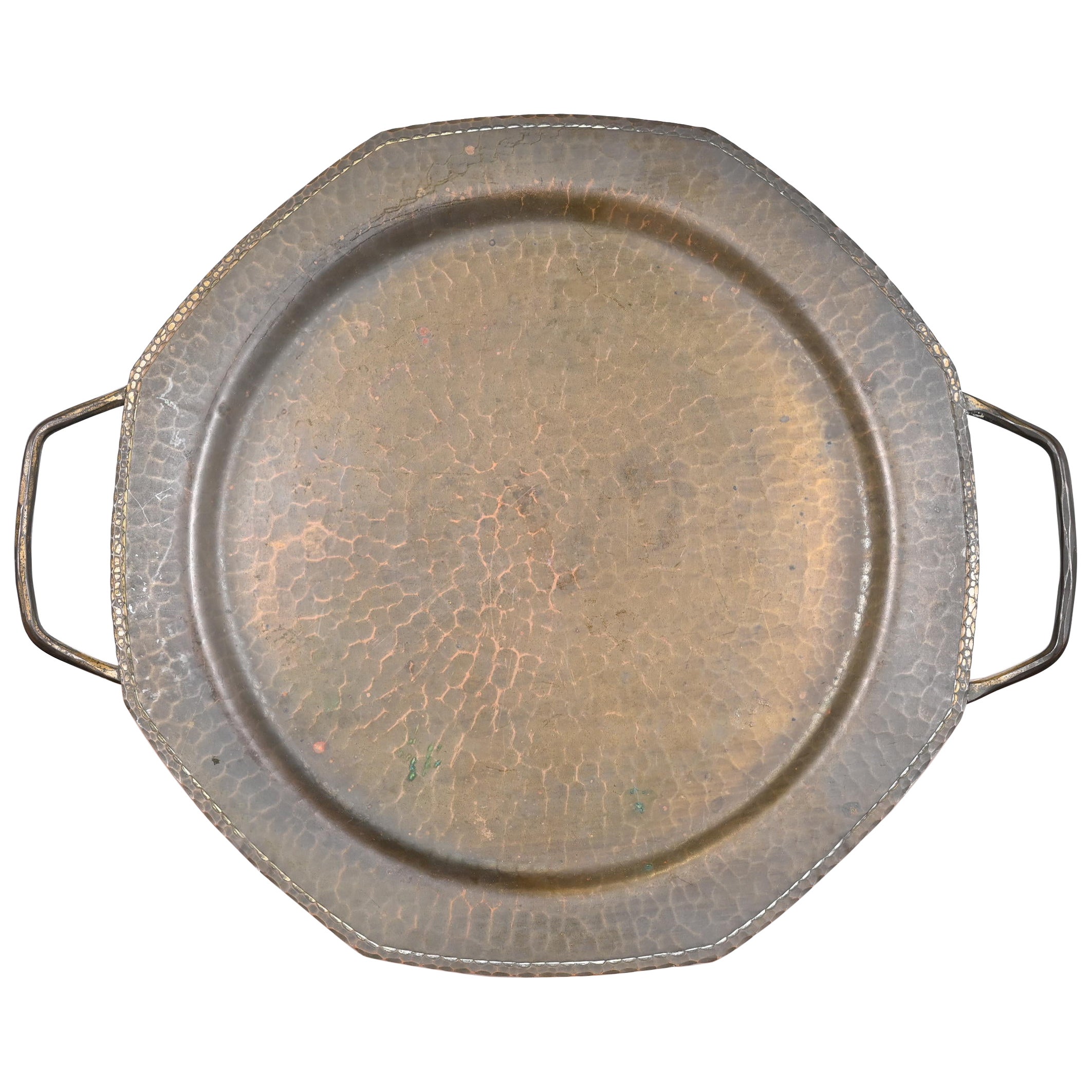Roycroft Arts & Crafts Brass Finished Hammered Copper Handled Tray