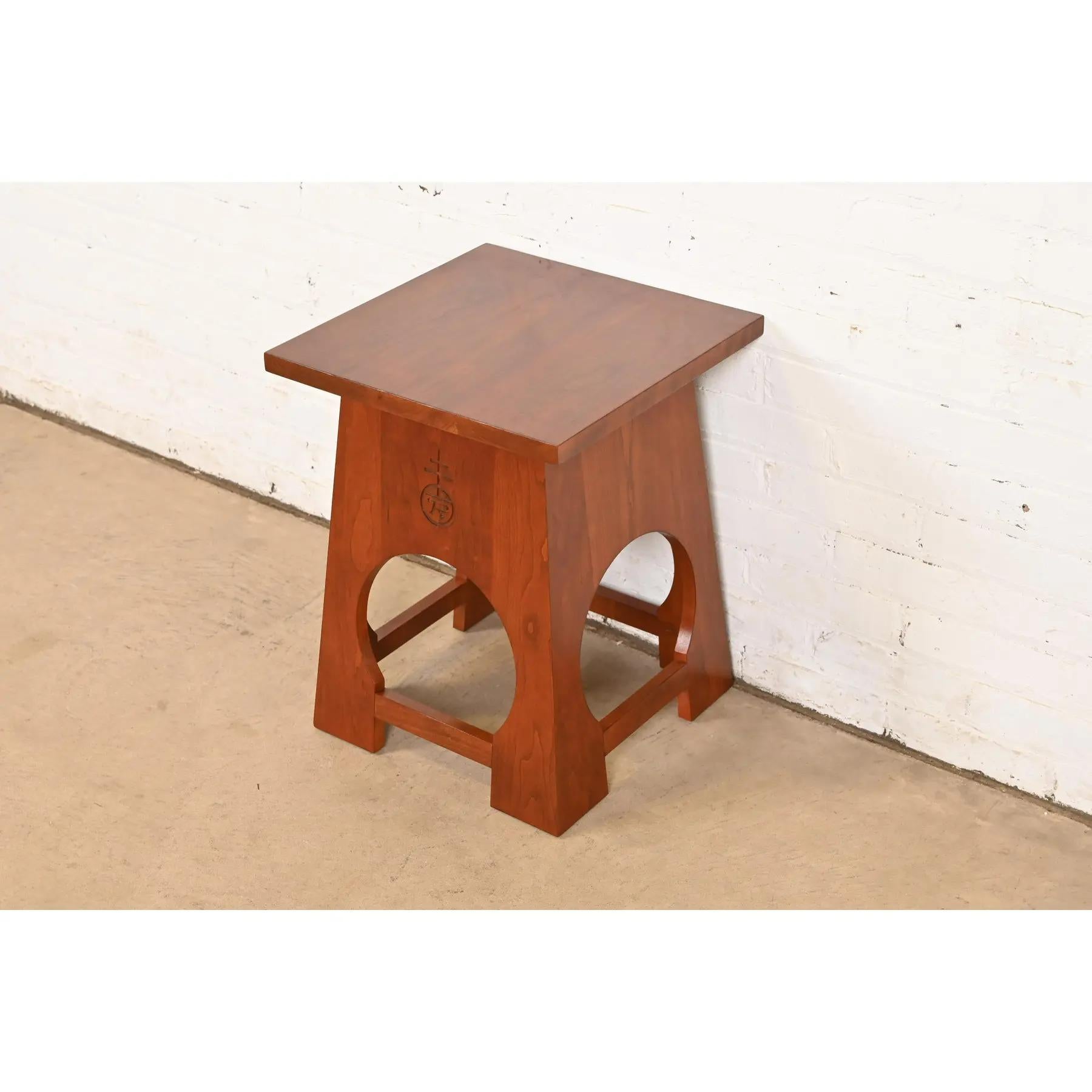 Roycroft Arts & Crafts Cherry Wood Tabouret by Stickley In Good Condition For Sale In South Bend, IN