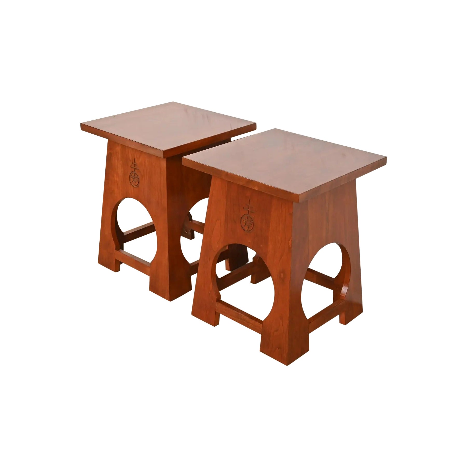Roycroft Arts & Crafts Cherry Wood Tabourets by Stickley, Pair