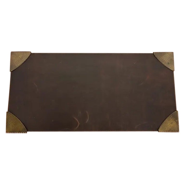 Roycroft Arts & Crafts Copper Blotter Corners With Leather Desk Blotter For Sale