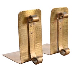 Roycroft Arts & Crafts Hammered Brass Bookends, Pair