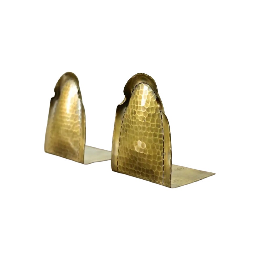 Roycroft Arts & Crafts Hammered Brass Over Copper Bookends, Circa 1920s