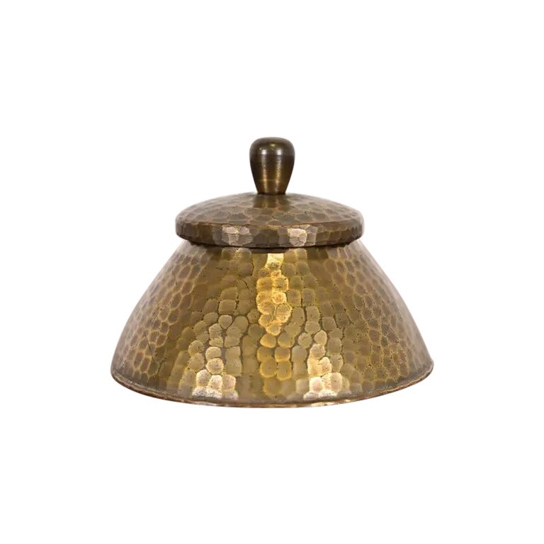 Roycroft Arts 
Crafts Hammered Brass Over Copper Inkwell, Circa 1920s For Sale