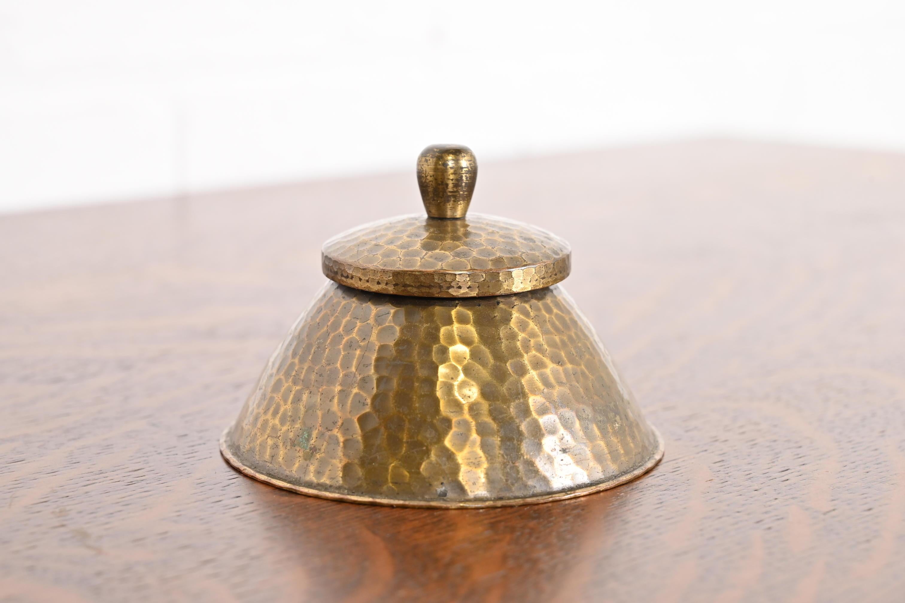 Arts and Crafts Roycroft Arts & Crafts Hammered Brass Over Copper Inkwell For Sale