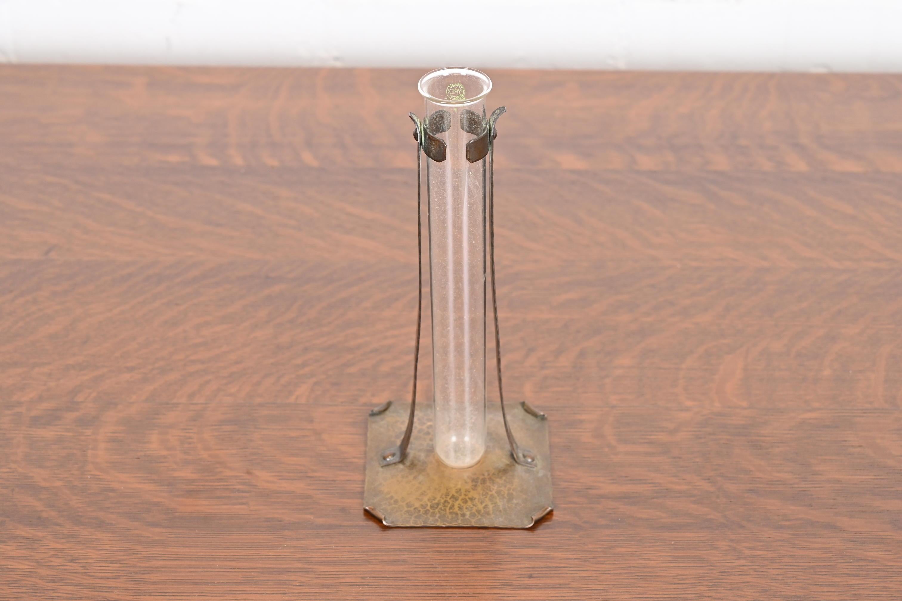 Arts and Crafts Roycroft Arts & Crafts Hammered Copper and Glass Bud Vase