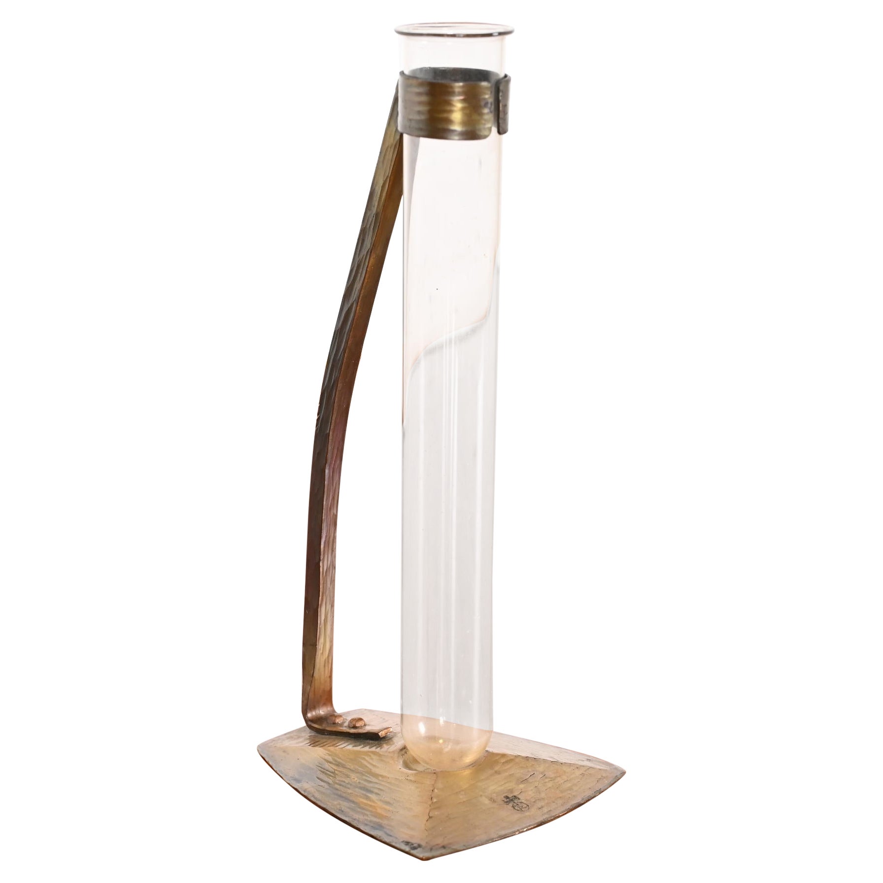 Roycroft Arts & Crafts Hammered Copper and Glass Bud Vase