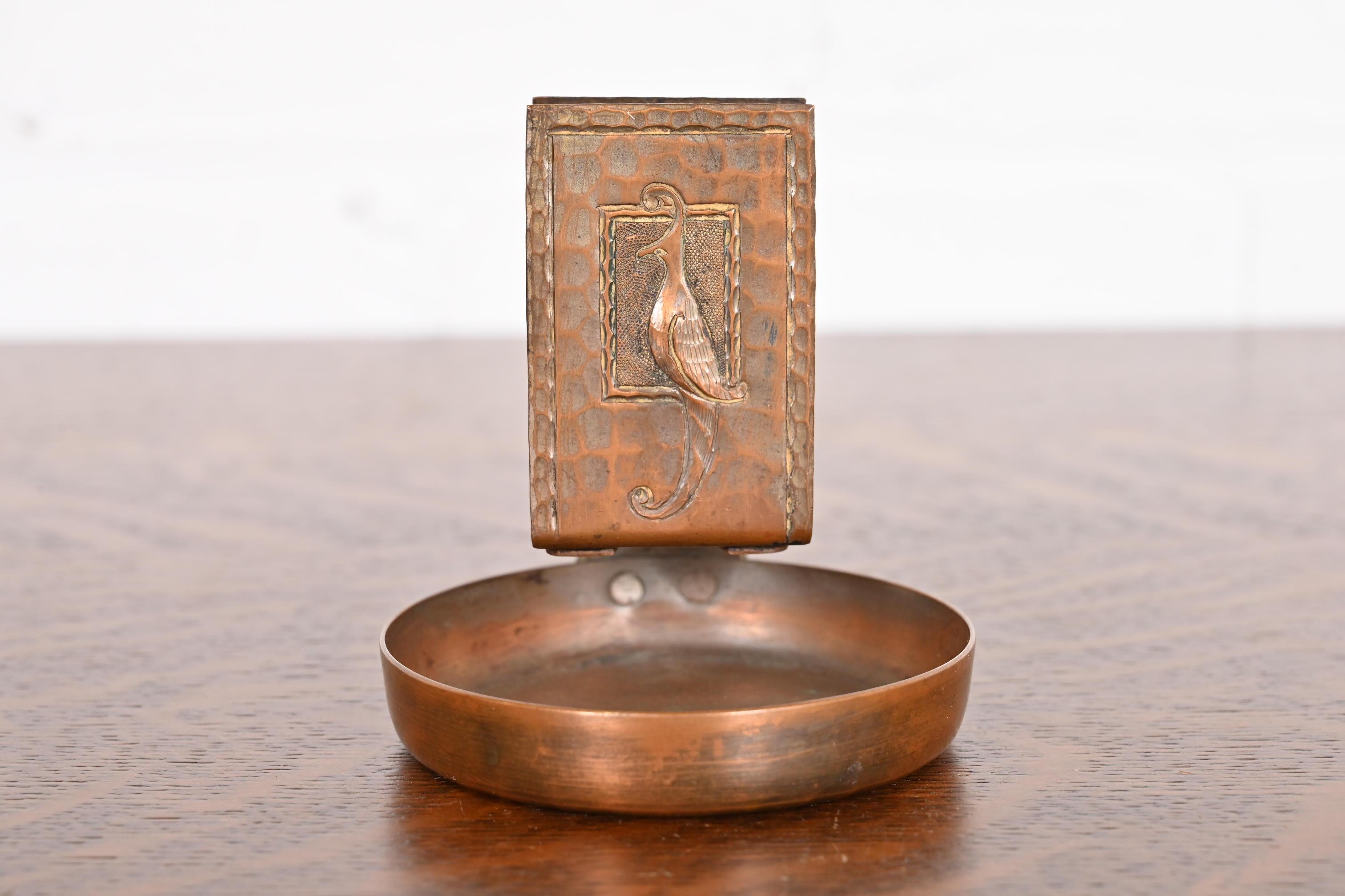 Arts and Crafts Roycroft Arts & Crafts Hammered Copper Bird-Of-Paradise Ashtray For Sale