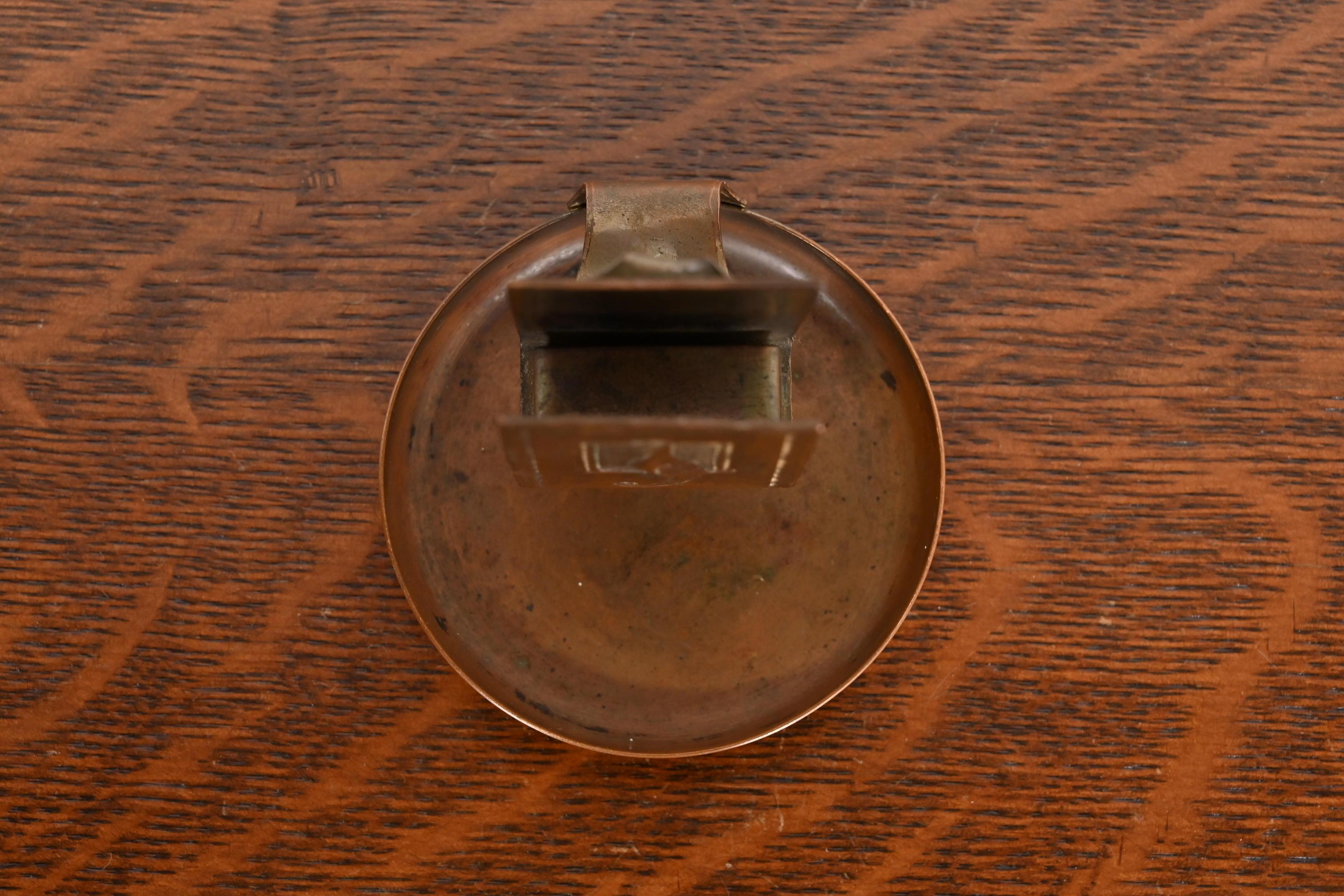 20th Century Roycroft Arts & Crafts Hammered Copper Bird-Of-Paradise Ashtray For Sale