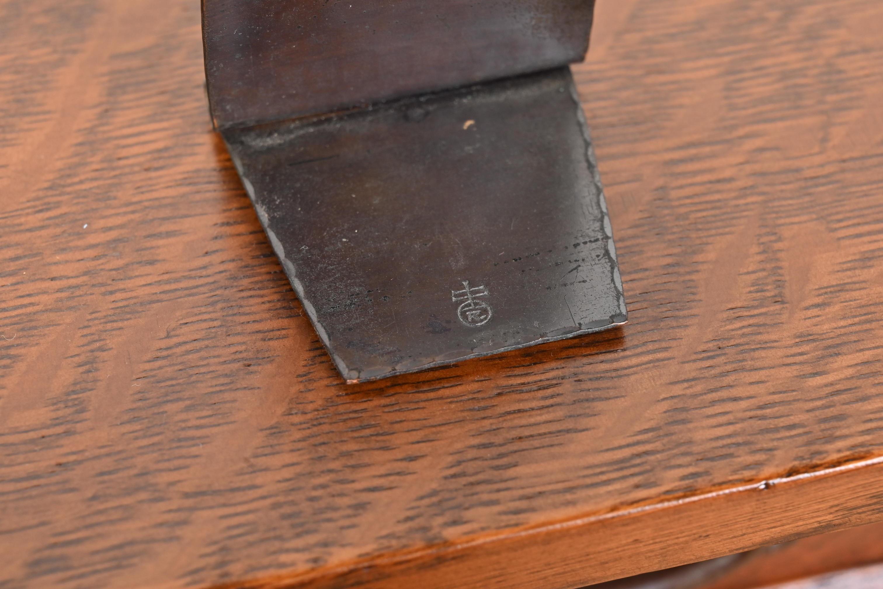 Roycroft Arts & Crafts Hammered Copper Bookends, Pair 4