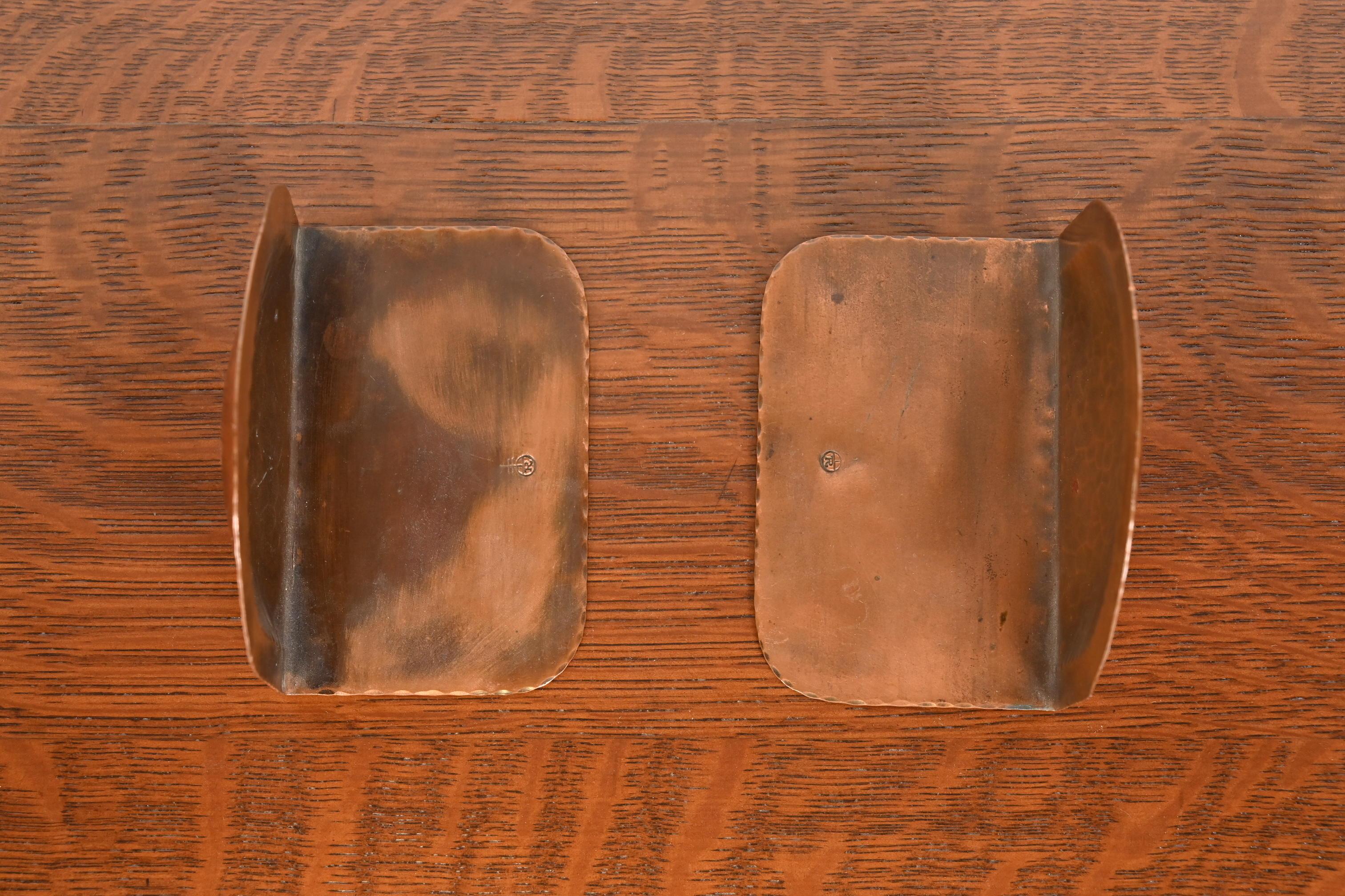 Roycroft Arts & Crafts Hammered Copper Bookends, Pair 6