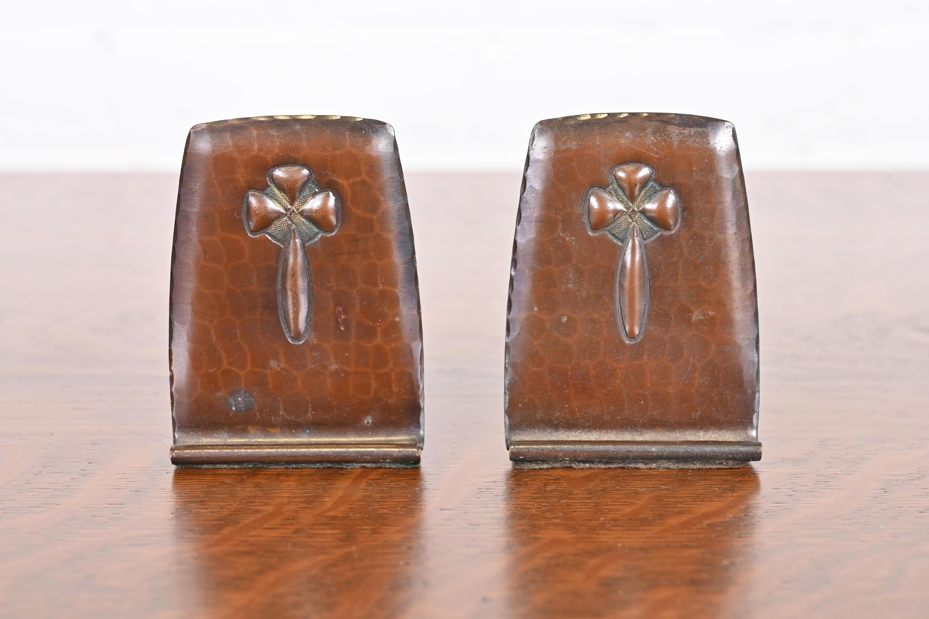 Arts and Crafts Roycroft Arts & Crafts Hammered Copper Bookends, Pair