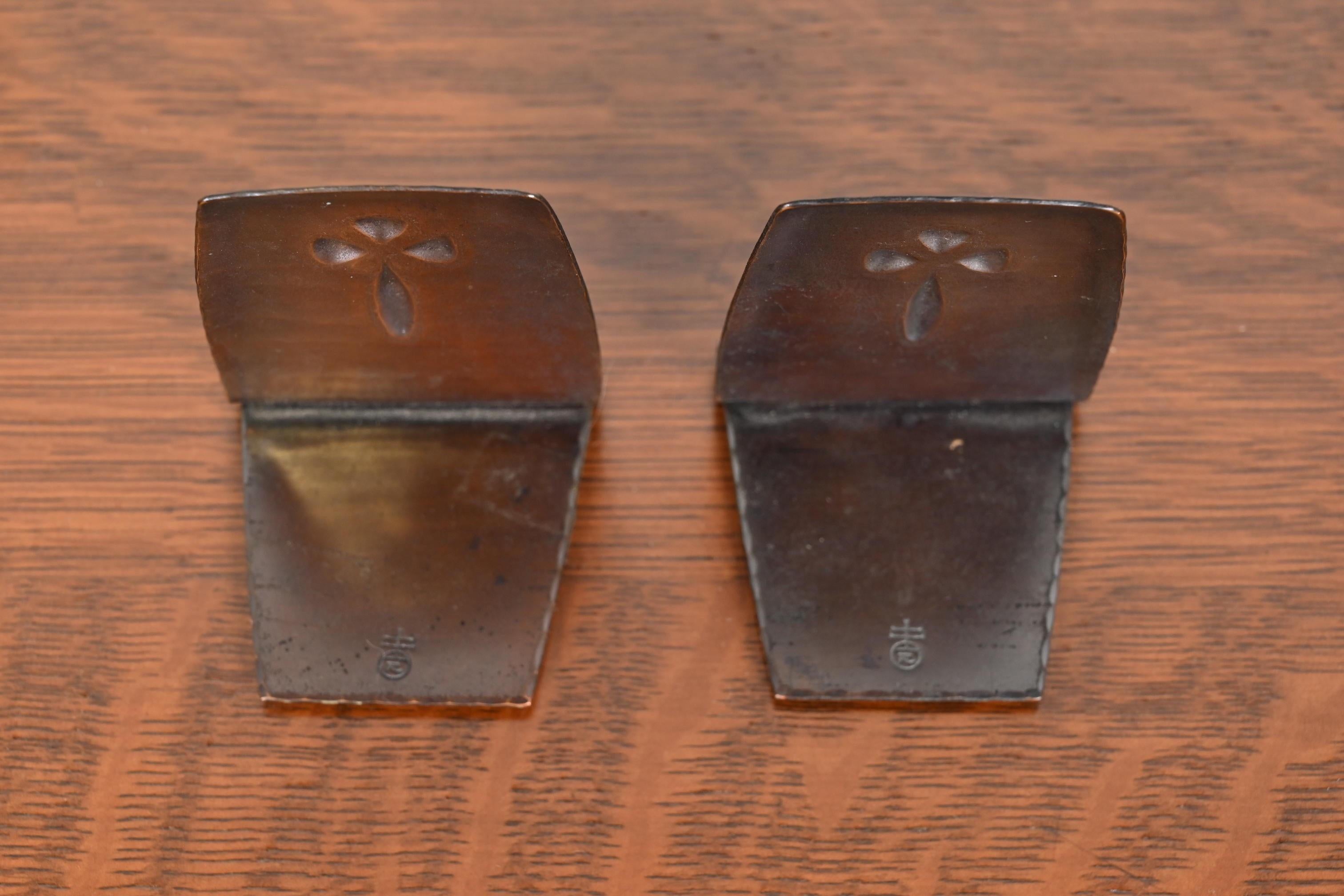 Roycroft Arts & Crafts Hammered Copper Bookends, Pair 3