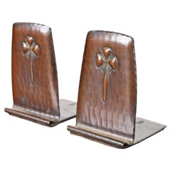 Antique Roycroft Arts & Crafts Hammered Copper Bookends, Pair
