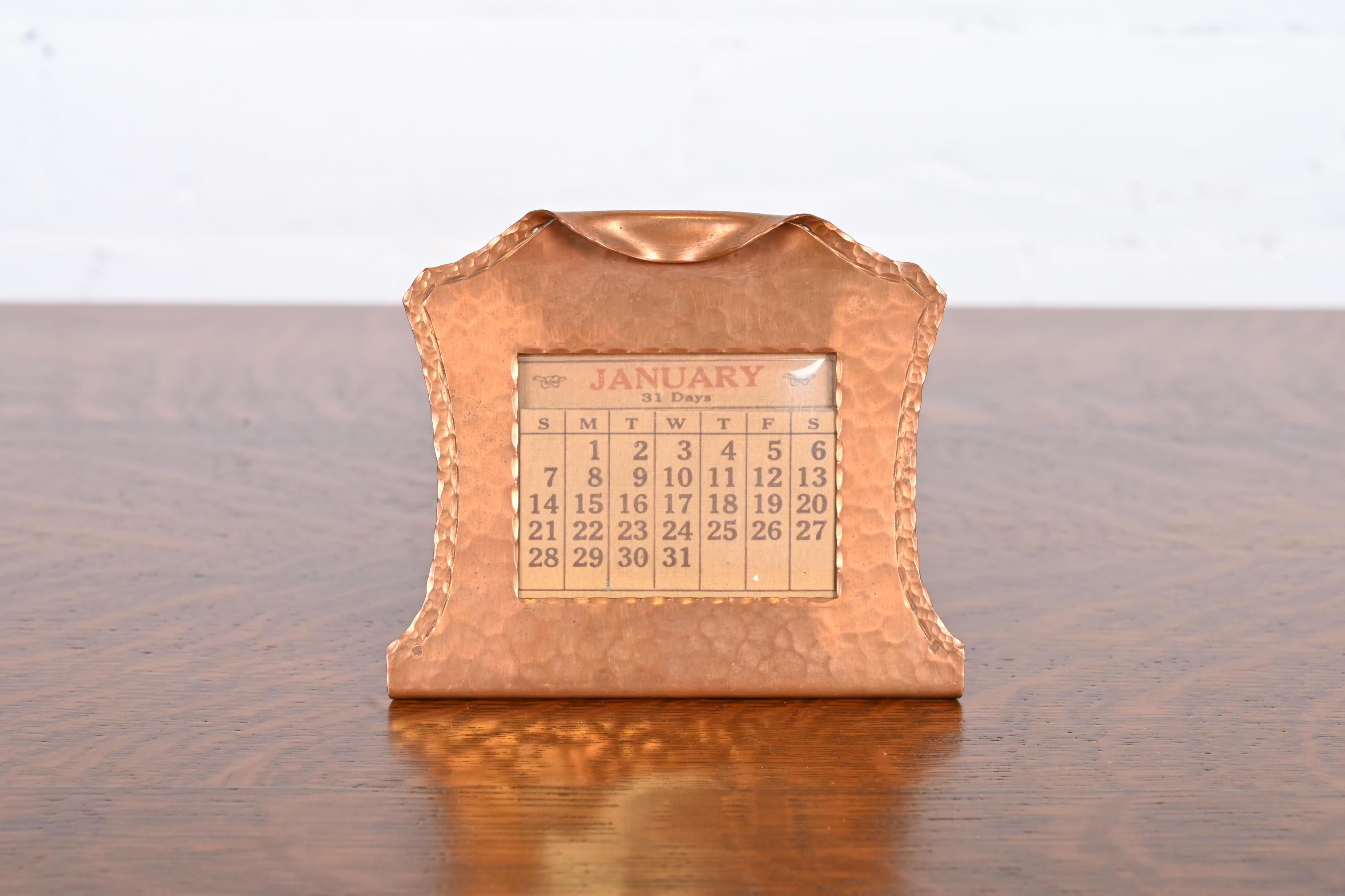 20th Century Roycroft Arts & Crafts Hammered Copper Desk Calendar Picture Frame