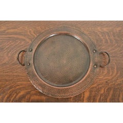 Roycroft Arts & Crafts Hammered Copper Handled Large Serving Tray, Circa 1920s