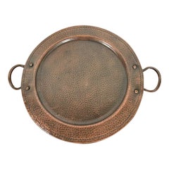 Roycroft Arts & Crafts Hammered Copper Handled Large Serving Tray, Circa 1920s