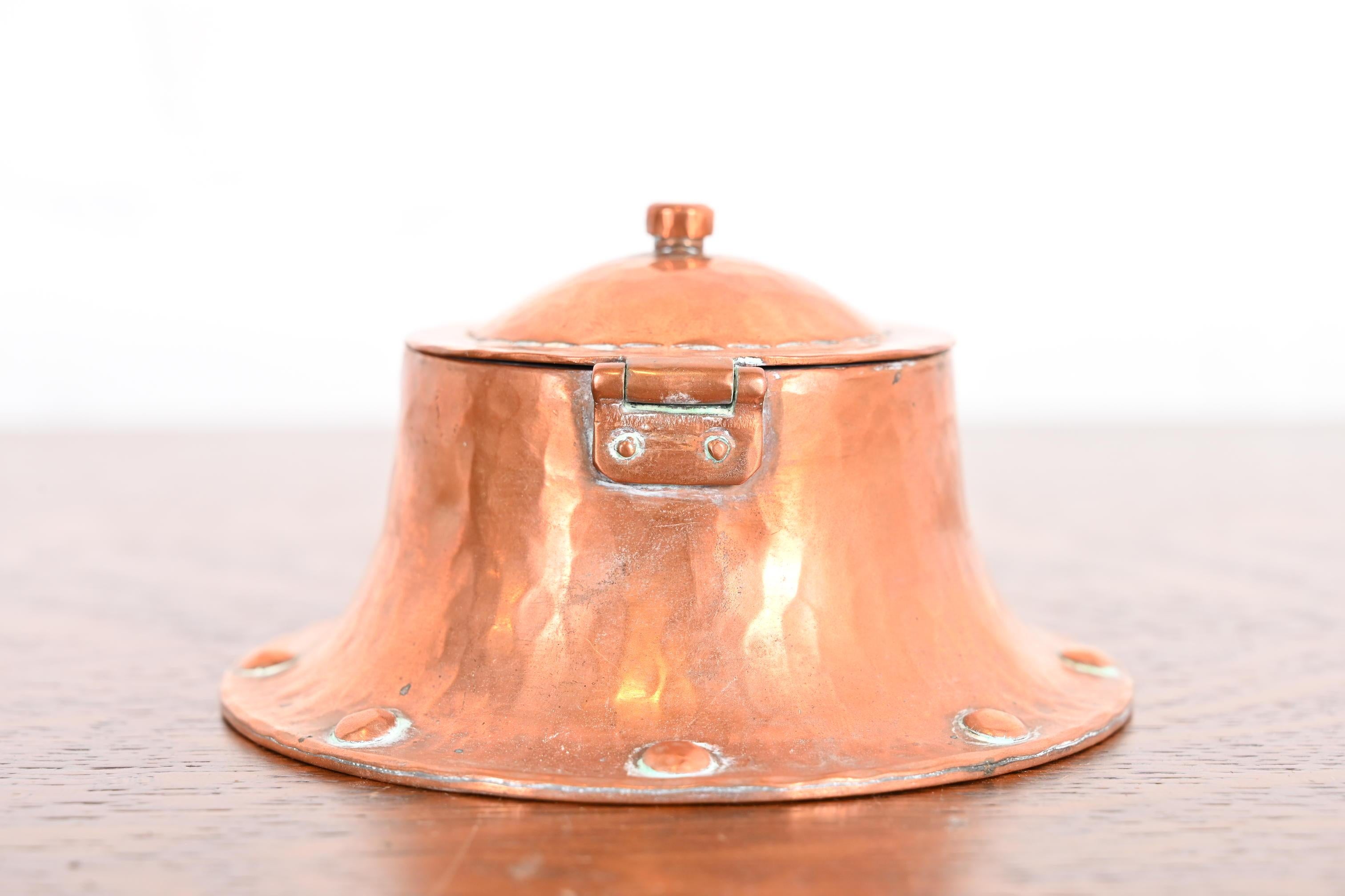 Arts and Crafts Roycroft Arts & Crafts Hammered Copper Inkwell For Sale