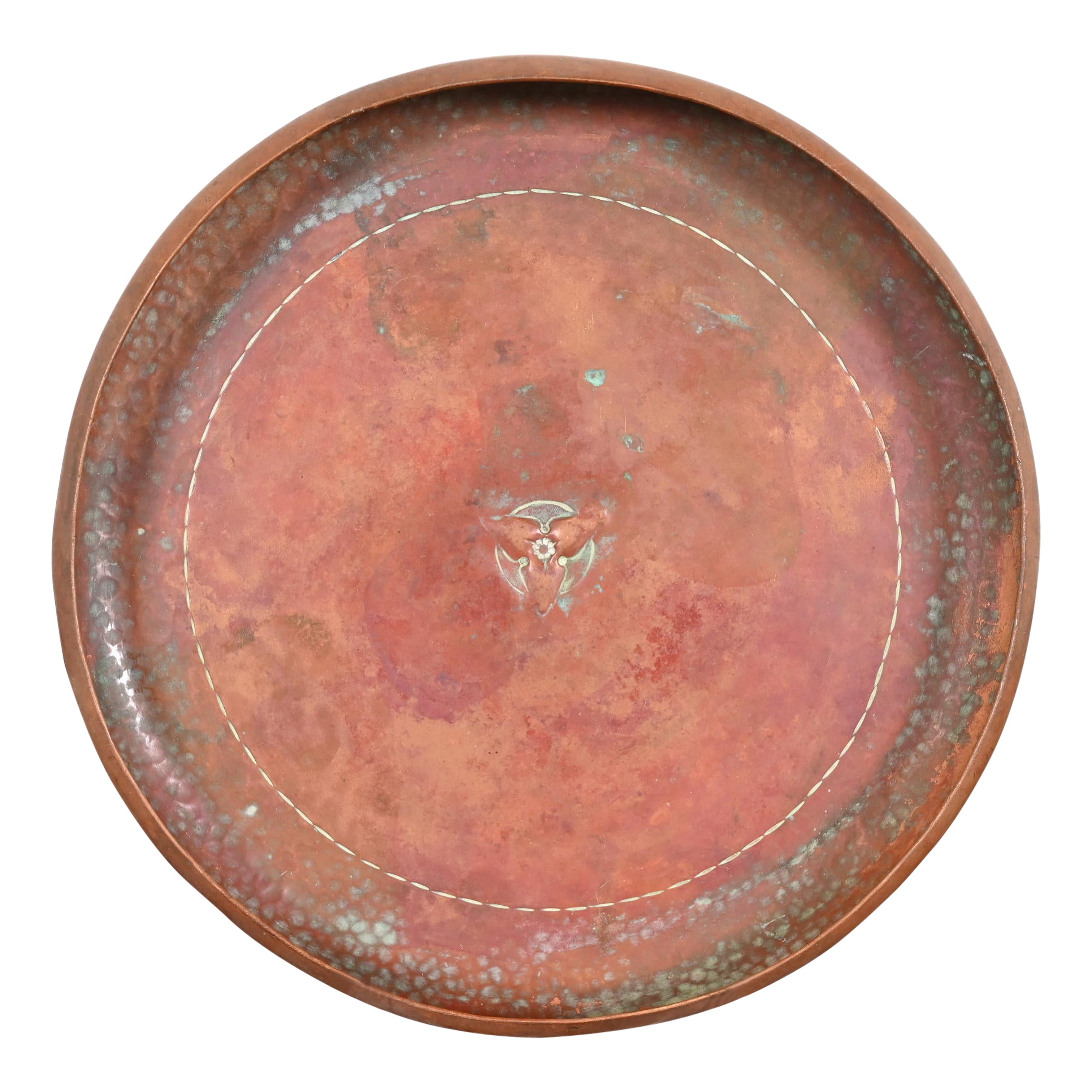 Roycroft Arts 
Crafts Hammered Copper Trefoil Charger Plate or Tray