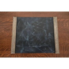 Roycroft Arts & Crafts Silver Blotter Ends With Leather Desk Blotter
