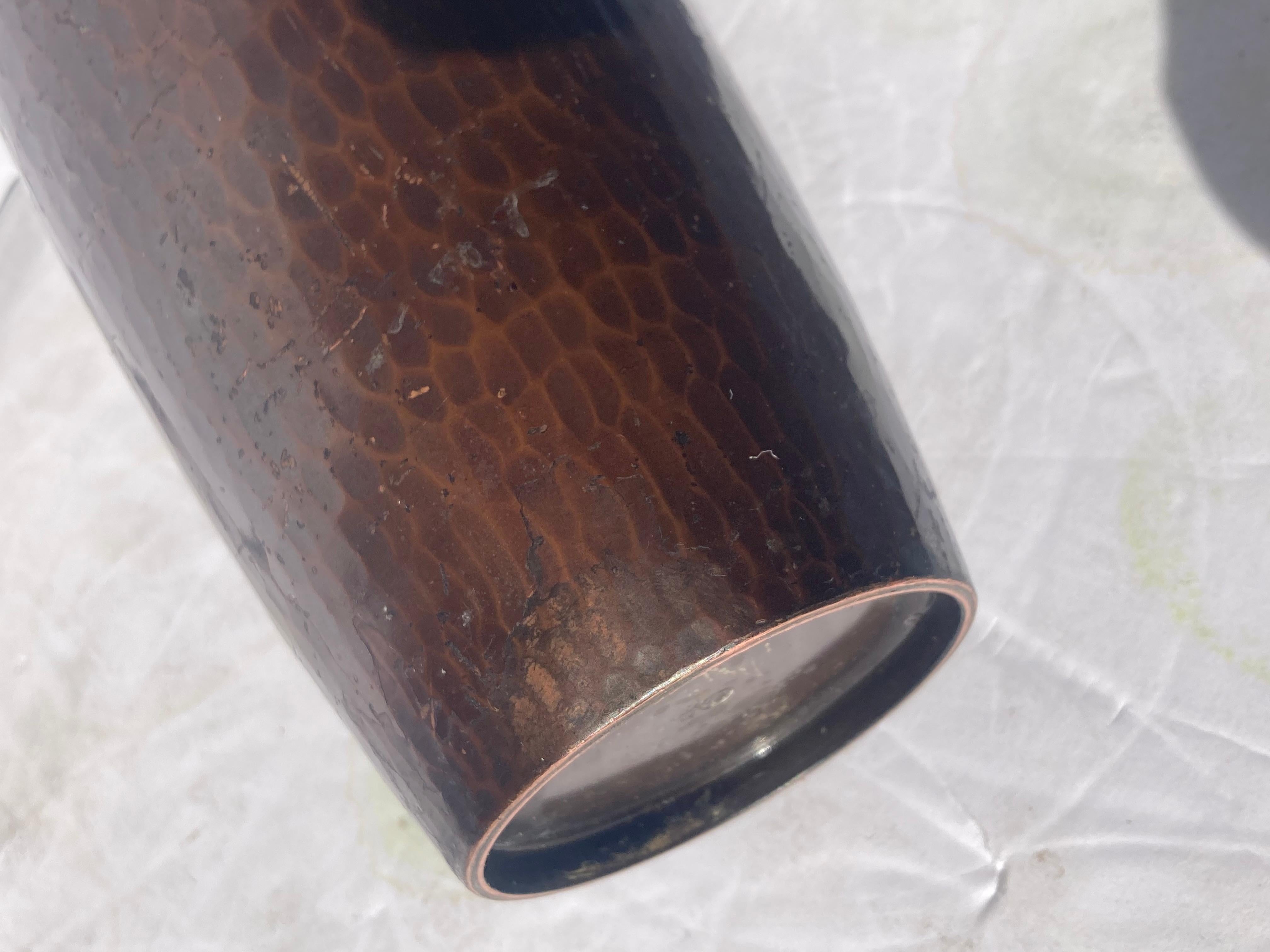 American Roycroft Hammered Copper Vase, Arts and Crafts Movement, Brown Patina