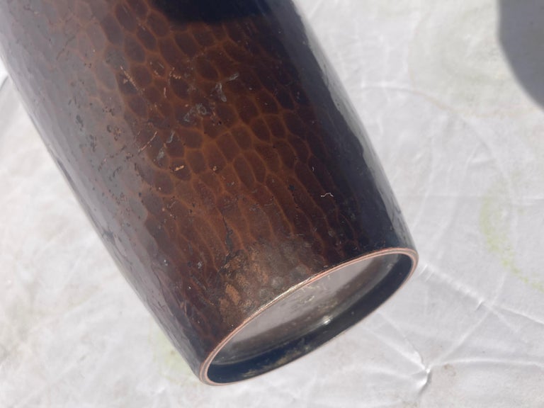 Mid-20th Century Roycroft Hammered Copper Vase, Arts and Crafts Movement, Brown Patina For Sale