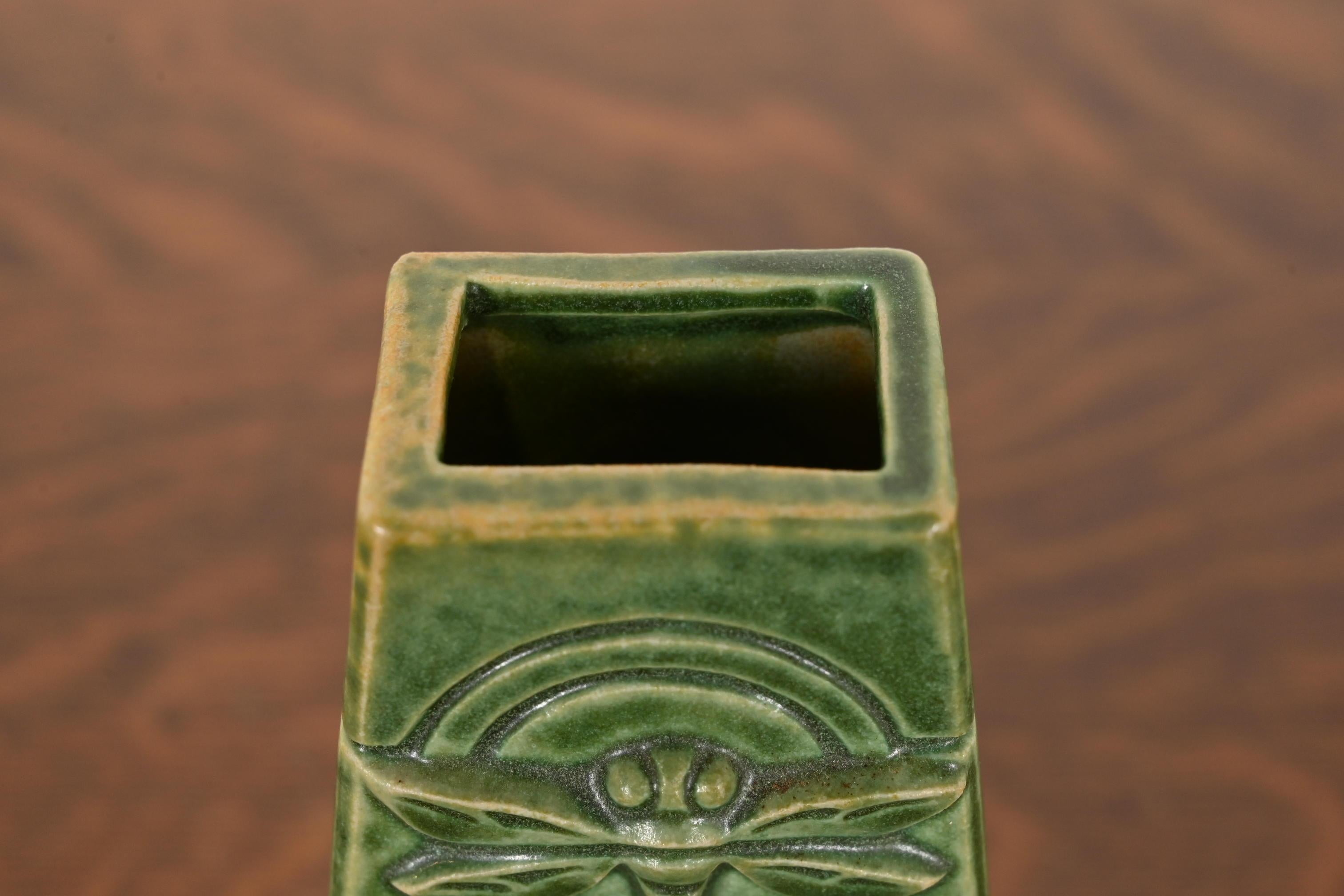 Roycroft Pottery Arts & Crafts Green Glazed Ceramic Dragonfly Vase 1