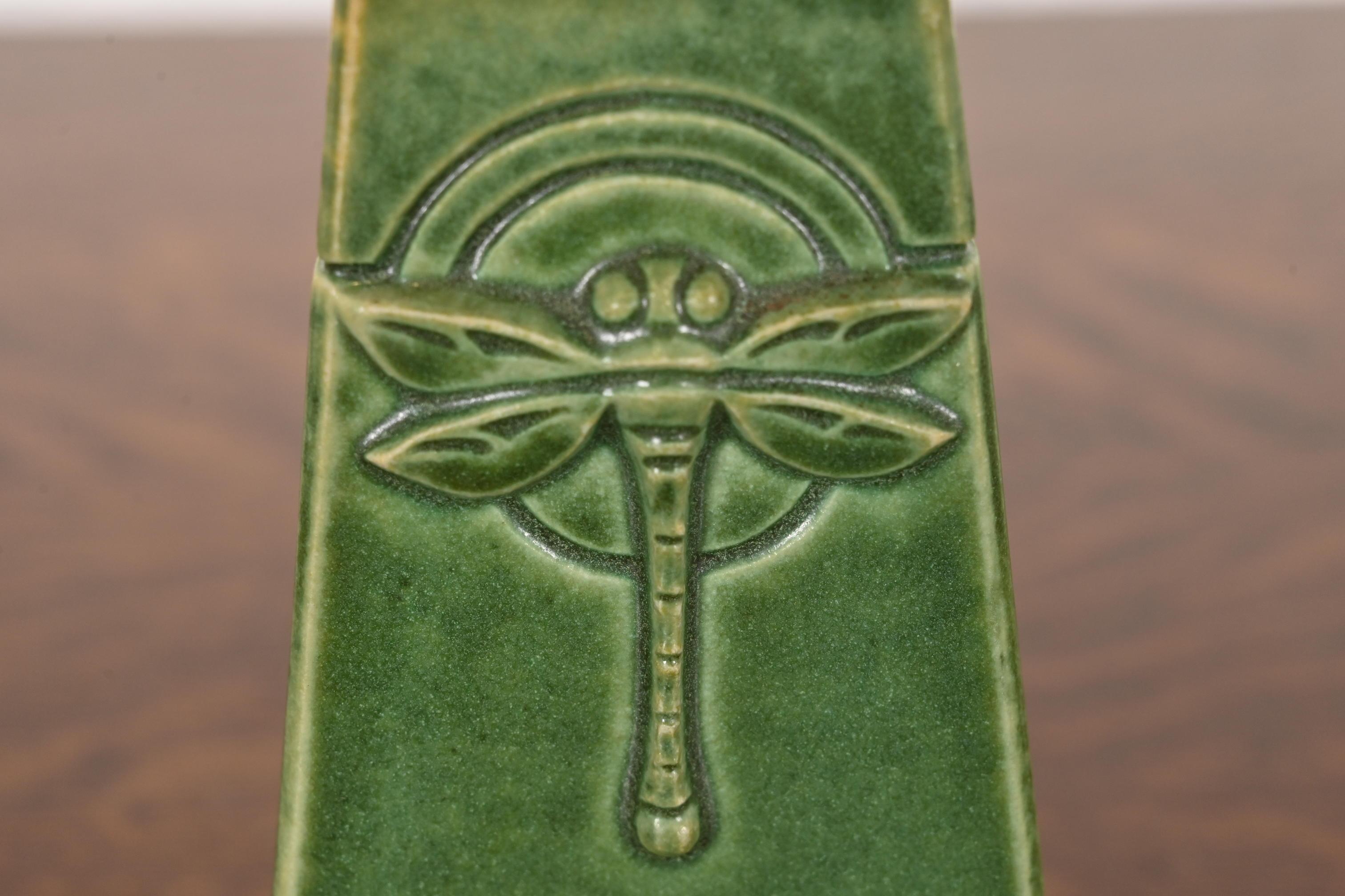 Roycroft Pottery Arts & Crafts Green Glazed Ceramic Dragonfly Vase 2