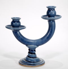 Roycroft Renaissance Blue Candelabra, American Studio Art Pottery