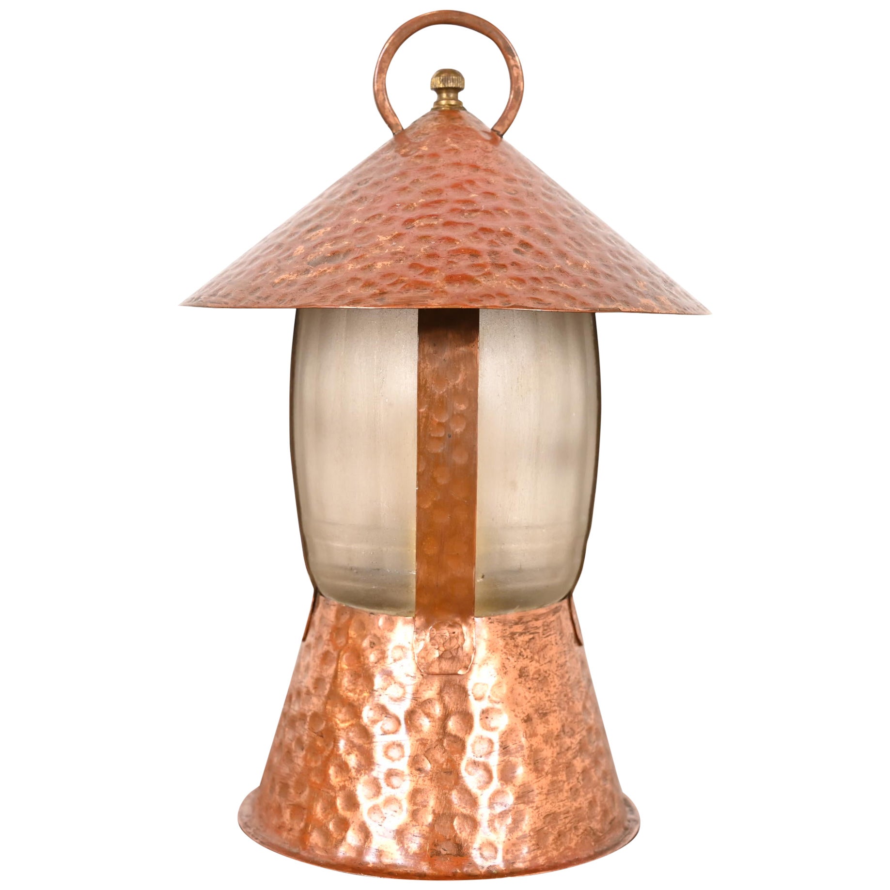 Roycroft Style Antique Arts & Crafts Hammered Copper Desk Lamp, 1930s