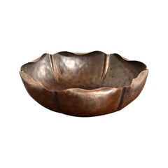 Roycroft Style Arts & Crafts Copper Flower Form Fruit Bowl With Ruffled Edges
