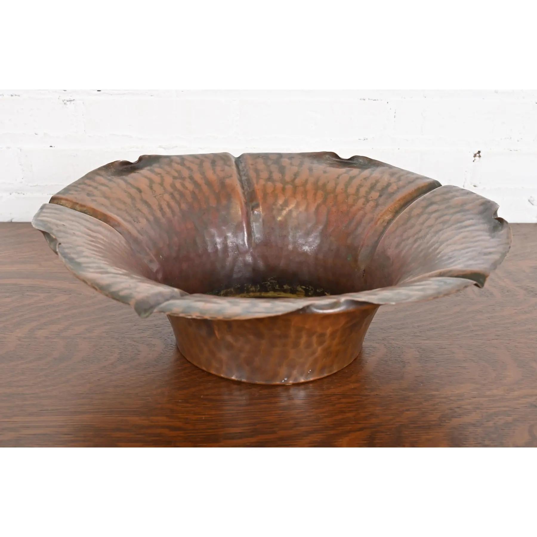 Arts and Crafts Roycroft Style Arts & Crafts Flower Form Hammered Copper Fruit Bowl For Sale