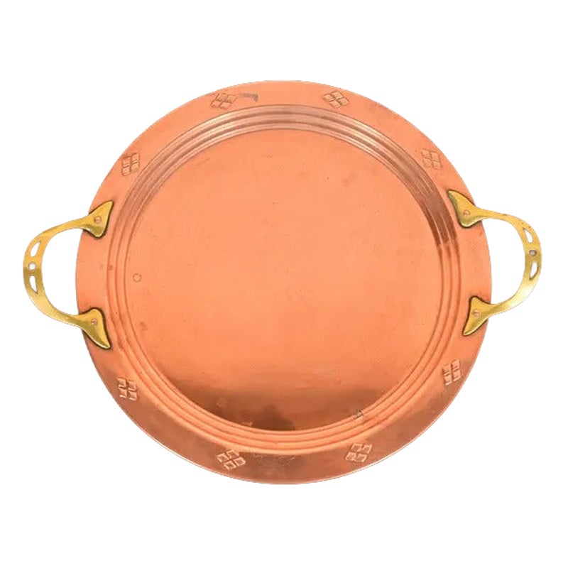 Roycroft Style Swedish Arts & Crafts Copper and Brass Handled Tray