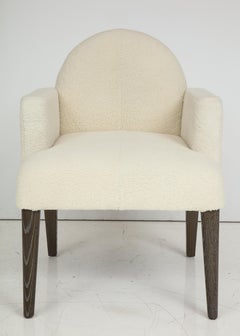 Royère Style Cerused Oak, Lambswool Armchairs