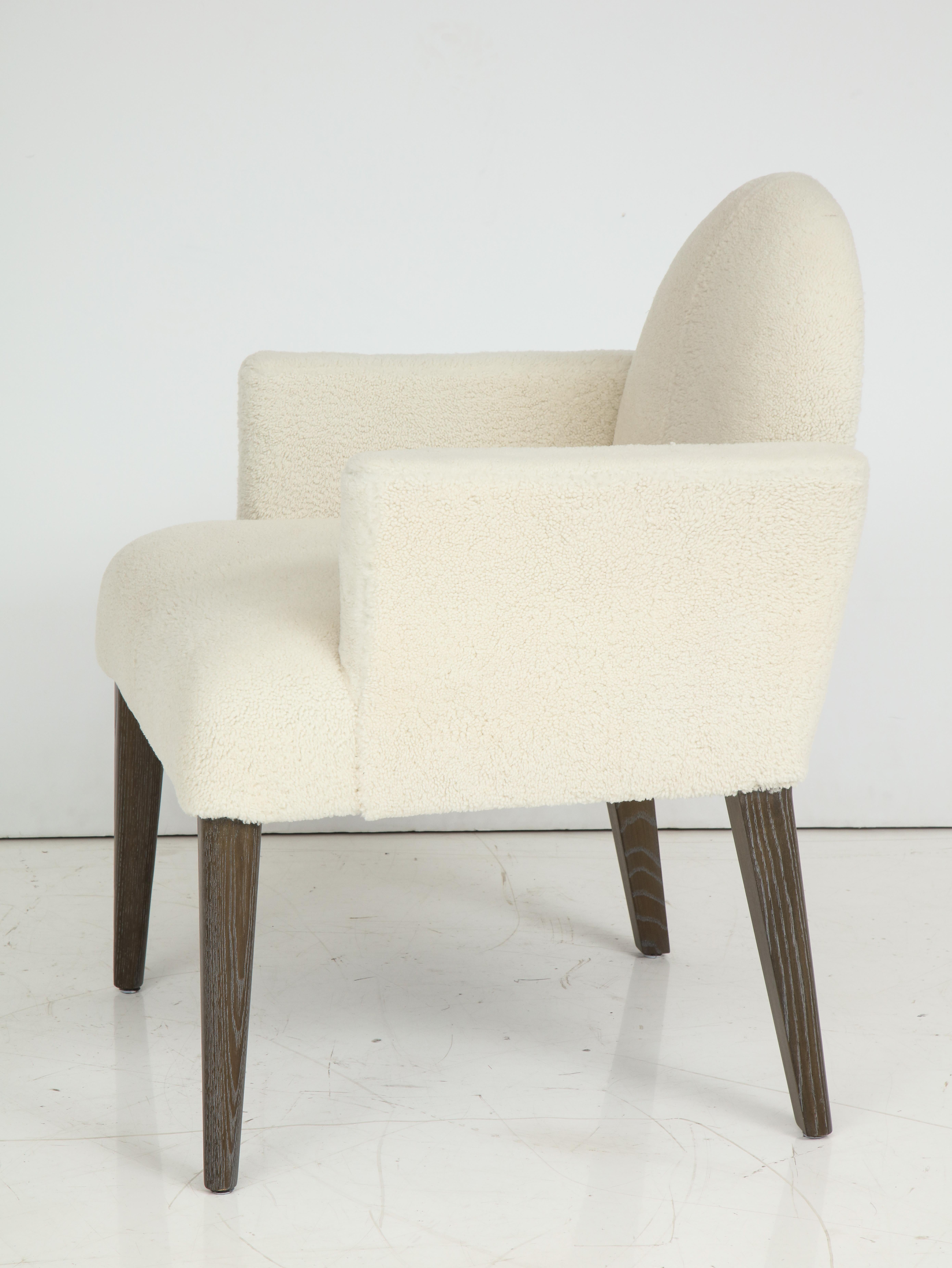French Royère Style Cerused Oak, Lambswool Armchairs