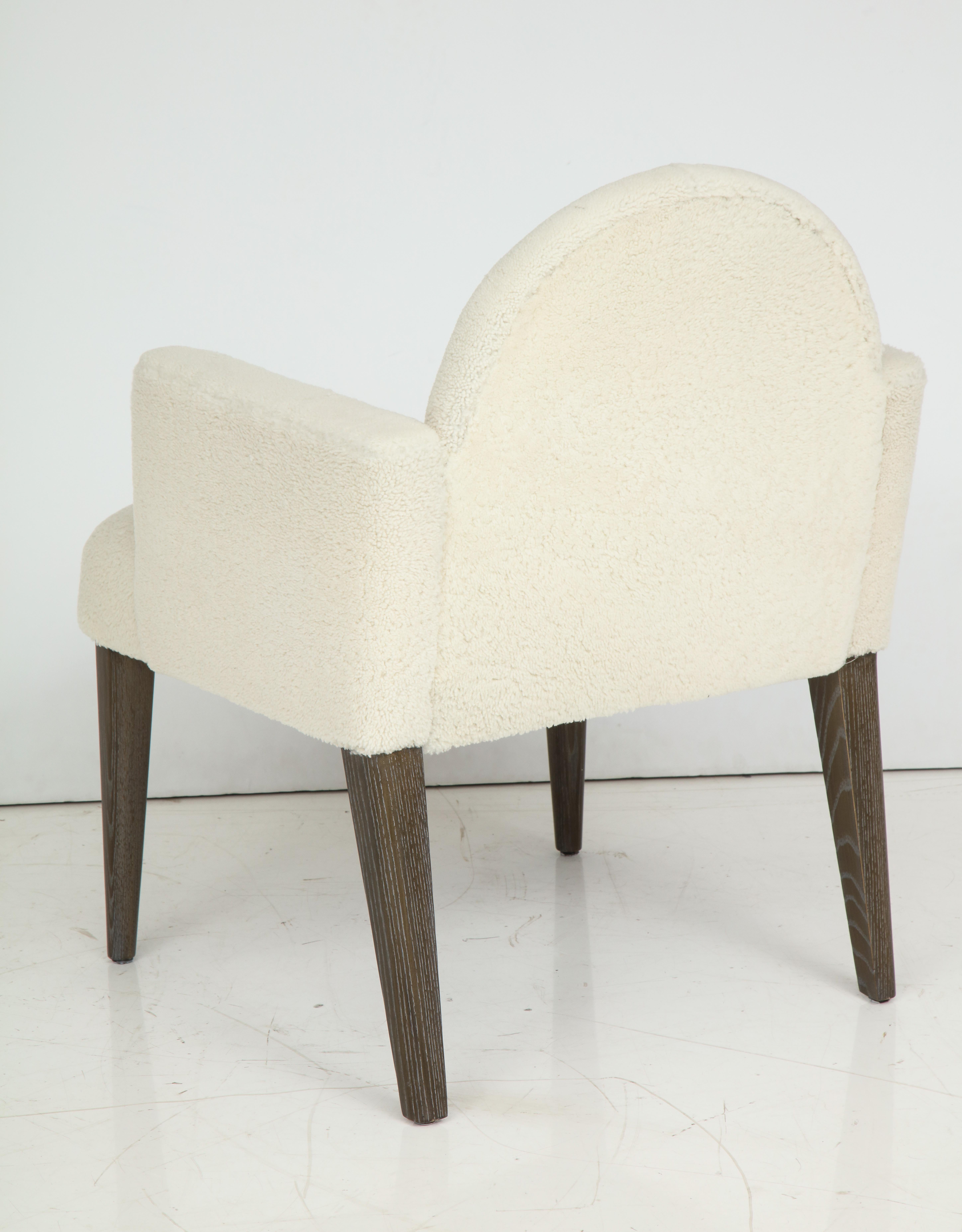 20th Century Royère Style Cerused Oak, Lambswool Armchairs