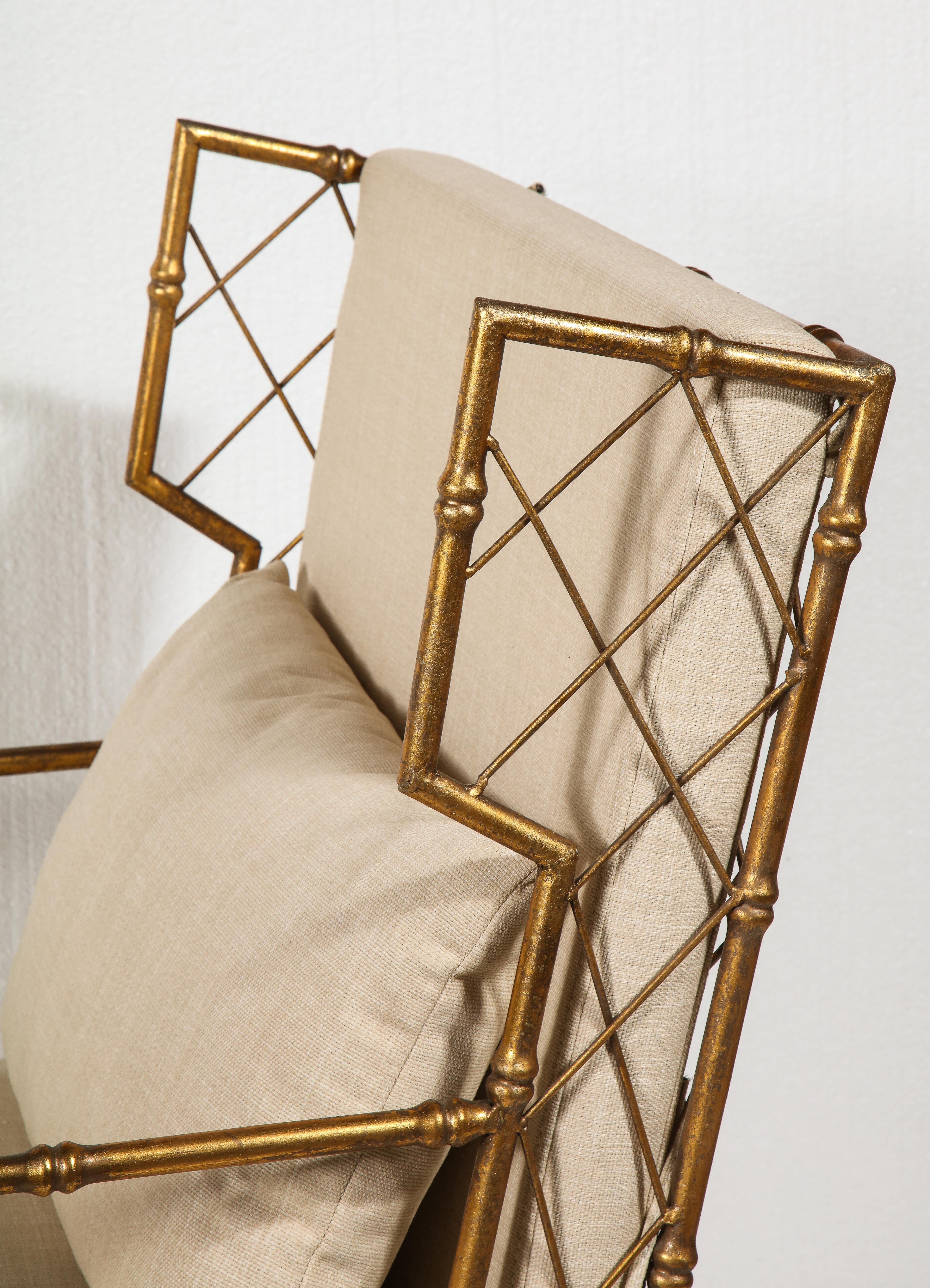 Gold Metal Lattice Pair, Lounge Chairs, France 4