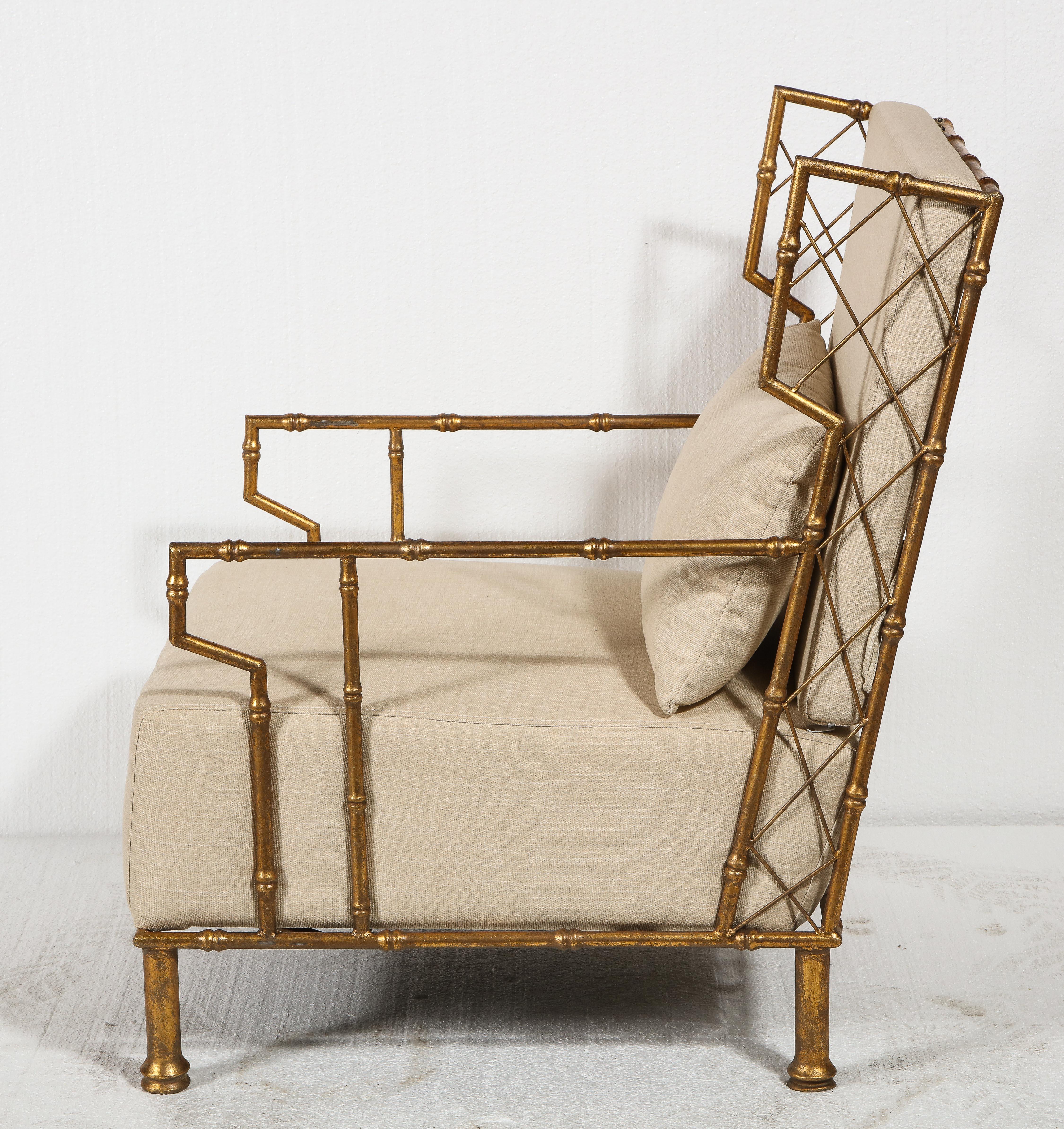 Contemporary Gold Metal Lattice Pair, Lounge Chairs, France