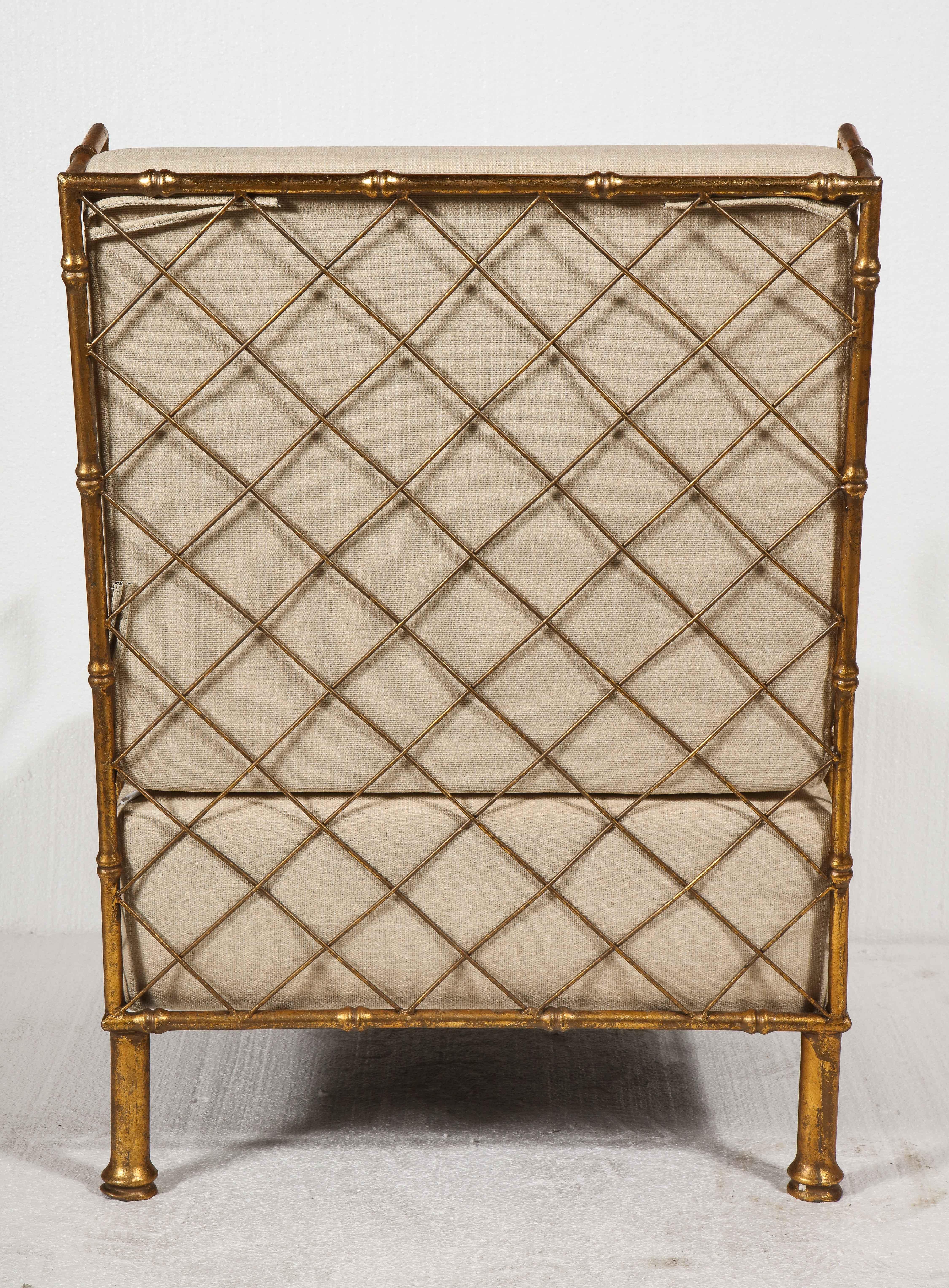 Gold Metal Lattice Pair, Lounge Chairs, France 1