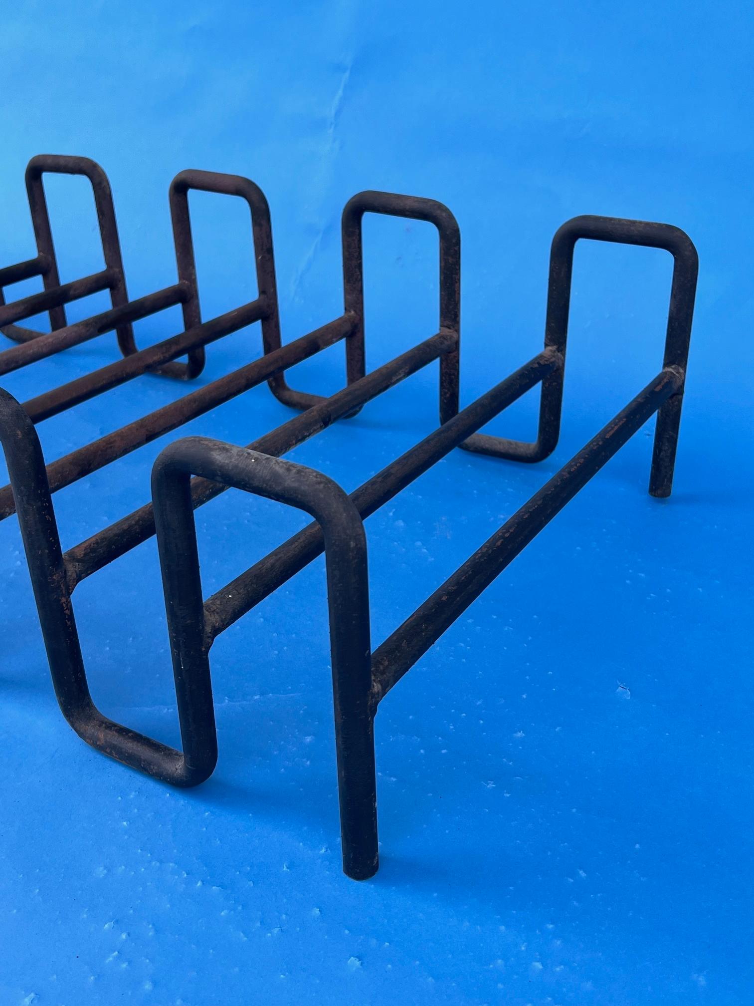 American Royere Style Undulating Fire Log Holder Heavy Wrought Iron ca' 1957 For Sale