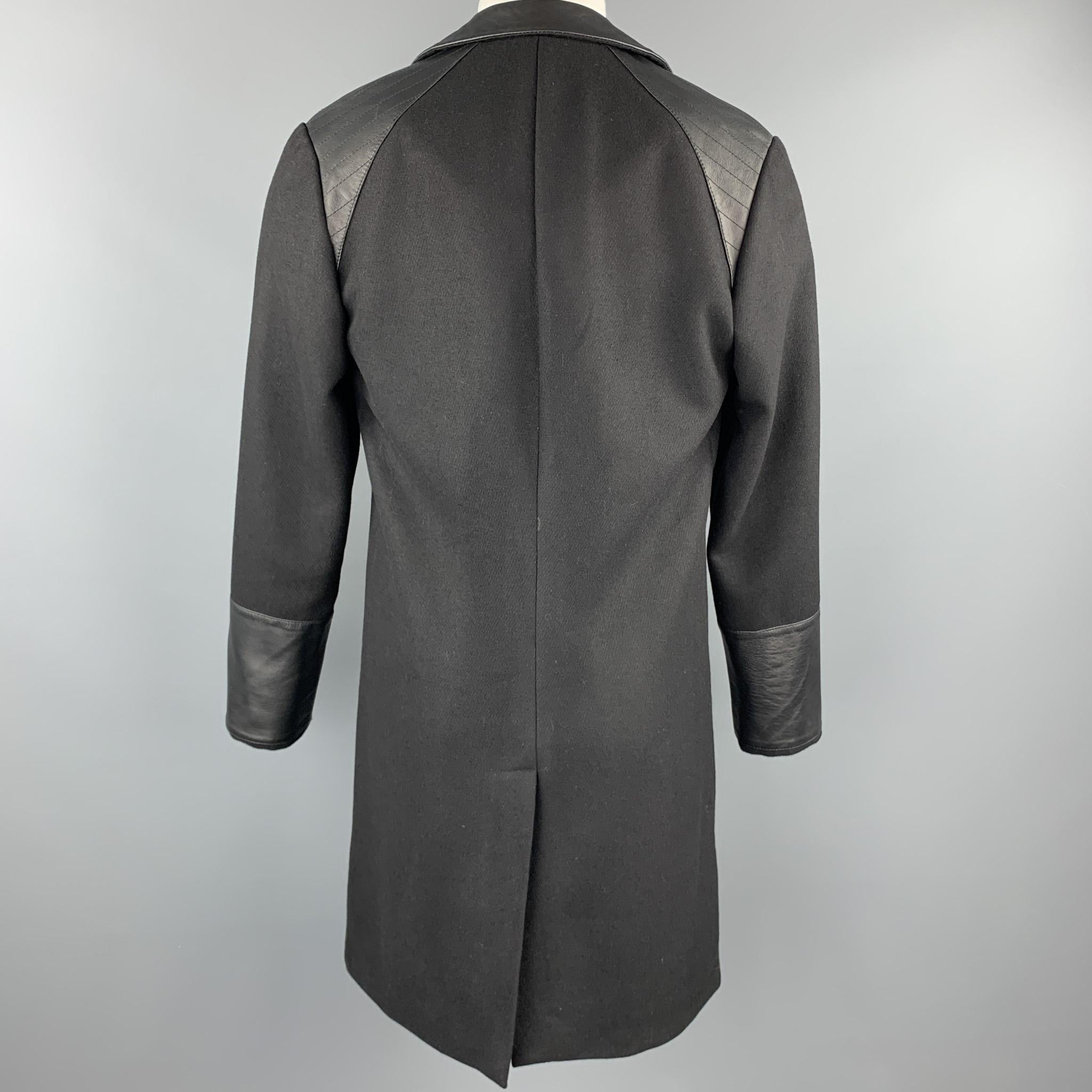 ROYGBM Size 40 Black Wool & Leather Asymmetrical Zip Biker Coat In Excellent Condition In San Francisco, CA