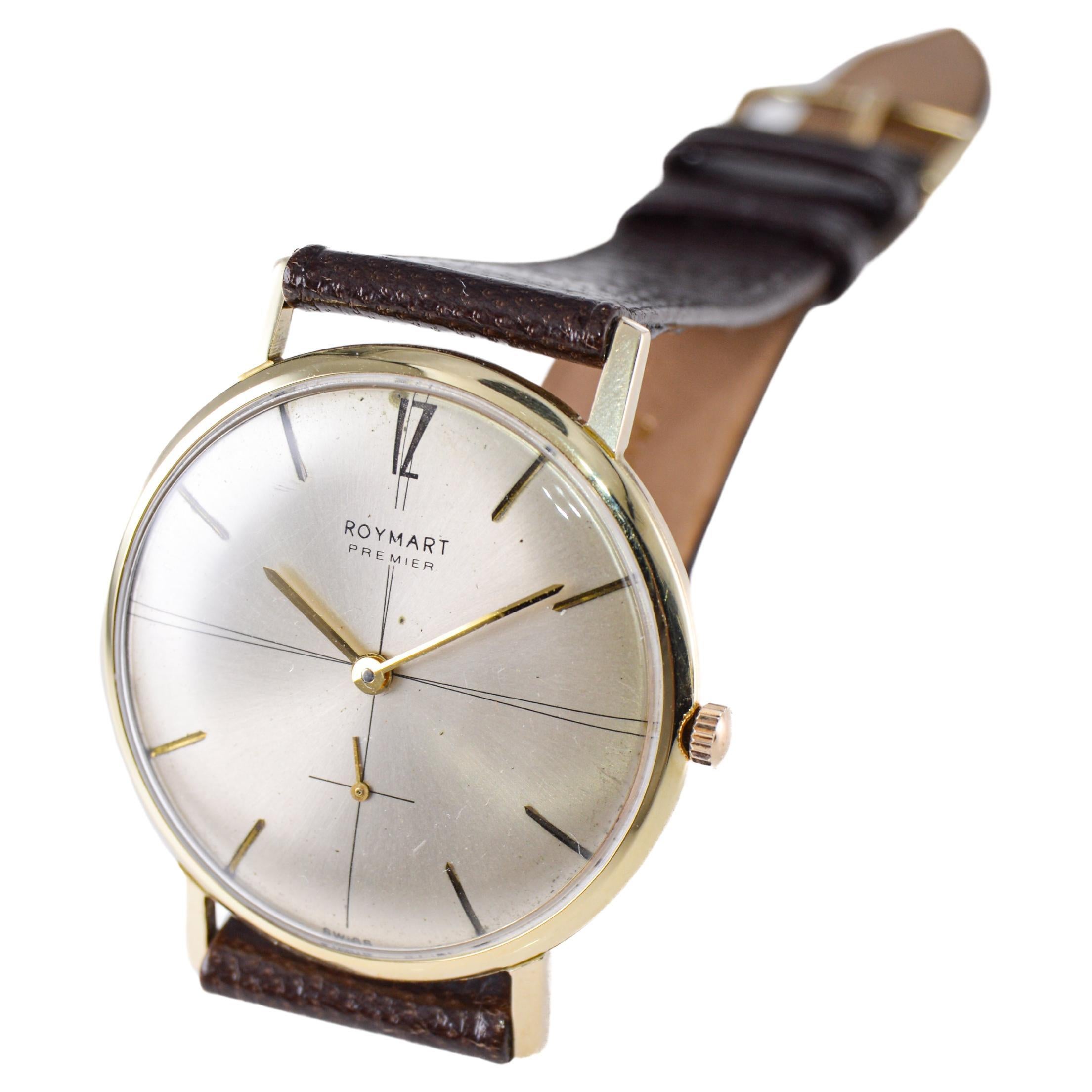 Roymart 14Kt Massivgold-Uhr im Kleidstil mit Original Zifferblatt Schweizer hergestellt  im Angebot 6