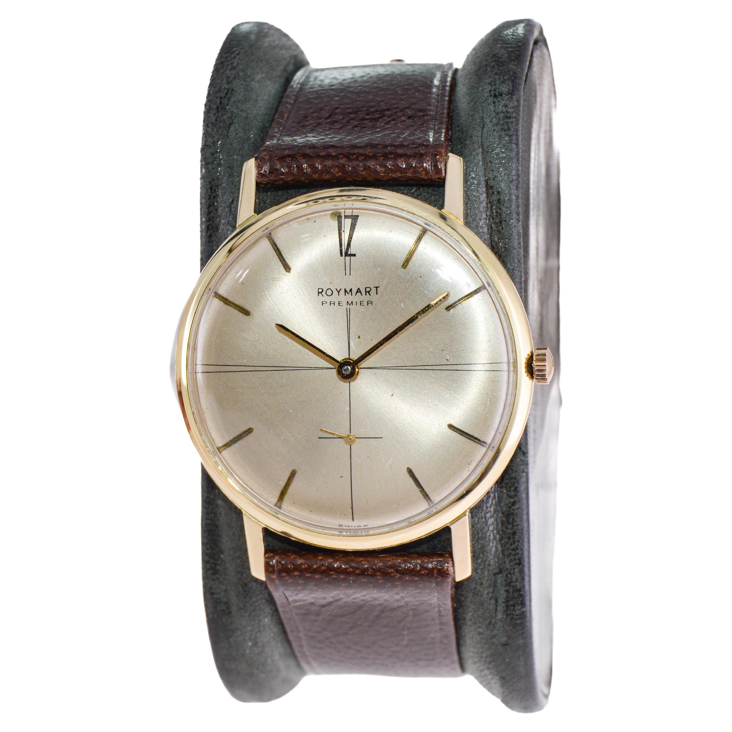 Roymart 14Kt Massivgold-Uhr im Kleidstil mit Original Zifferblatt Schweizer hergestellt  im Angebot 1