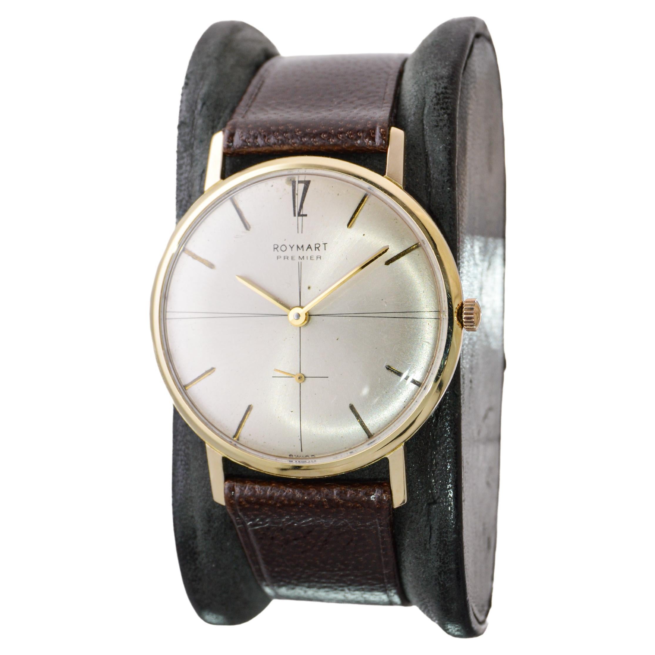 Roymart 14Kt Massivgold-Uhr im Kleidstil mit Original Zifferblatt Schweizer hergestellt  im Angebot 2