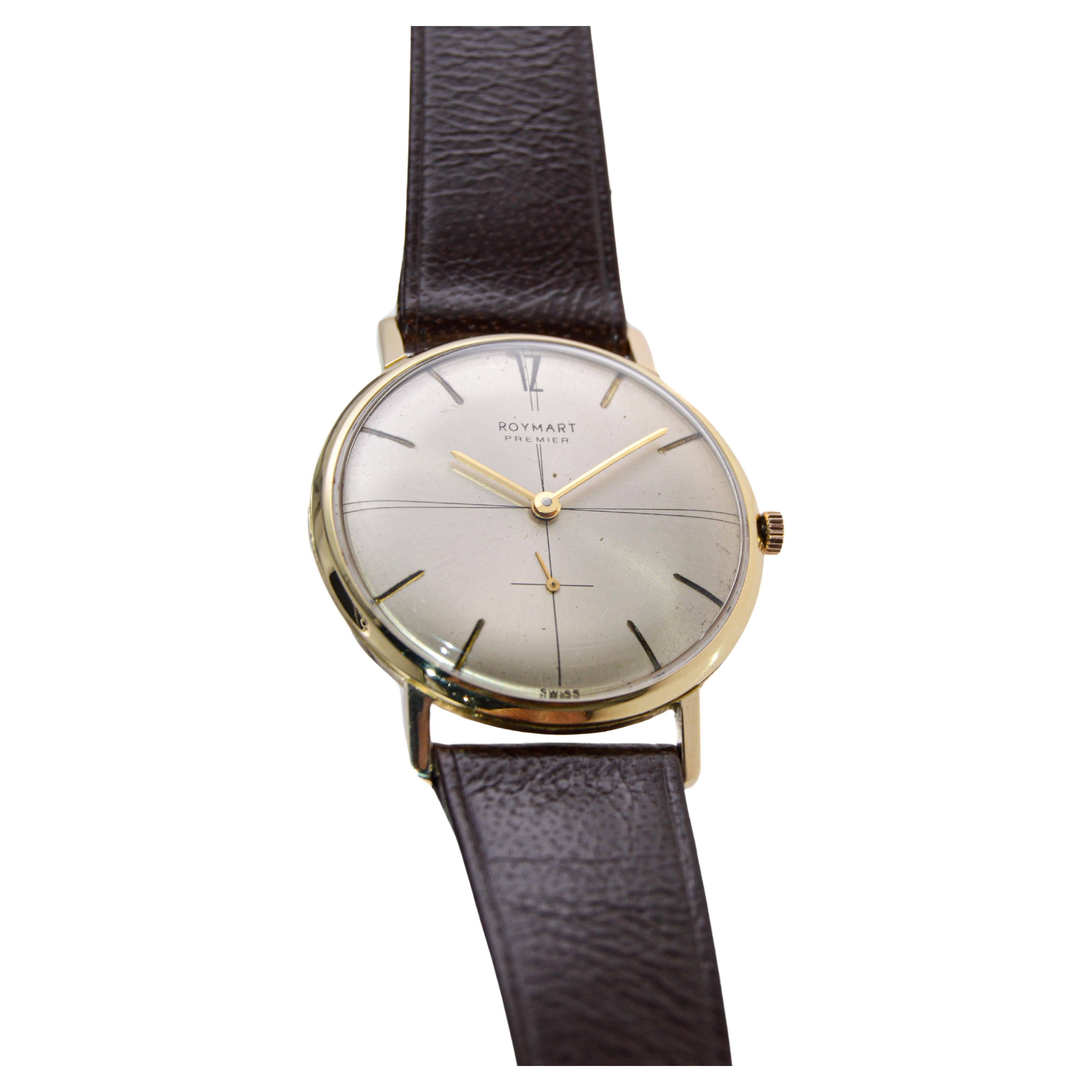 Roymart 14Kt Massivgold-Uhr im Kleidstil mit Original Zifferblatt Schweizer hergestellt  im Angebot 3
