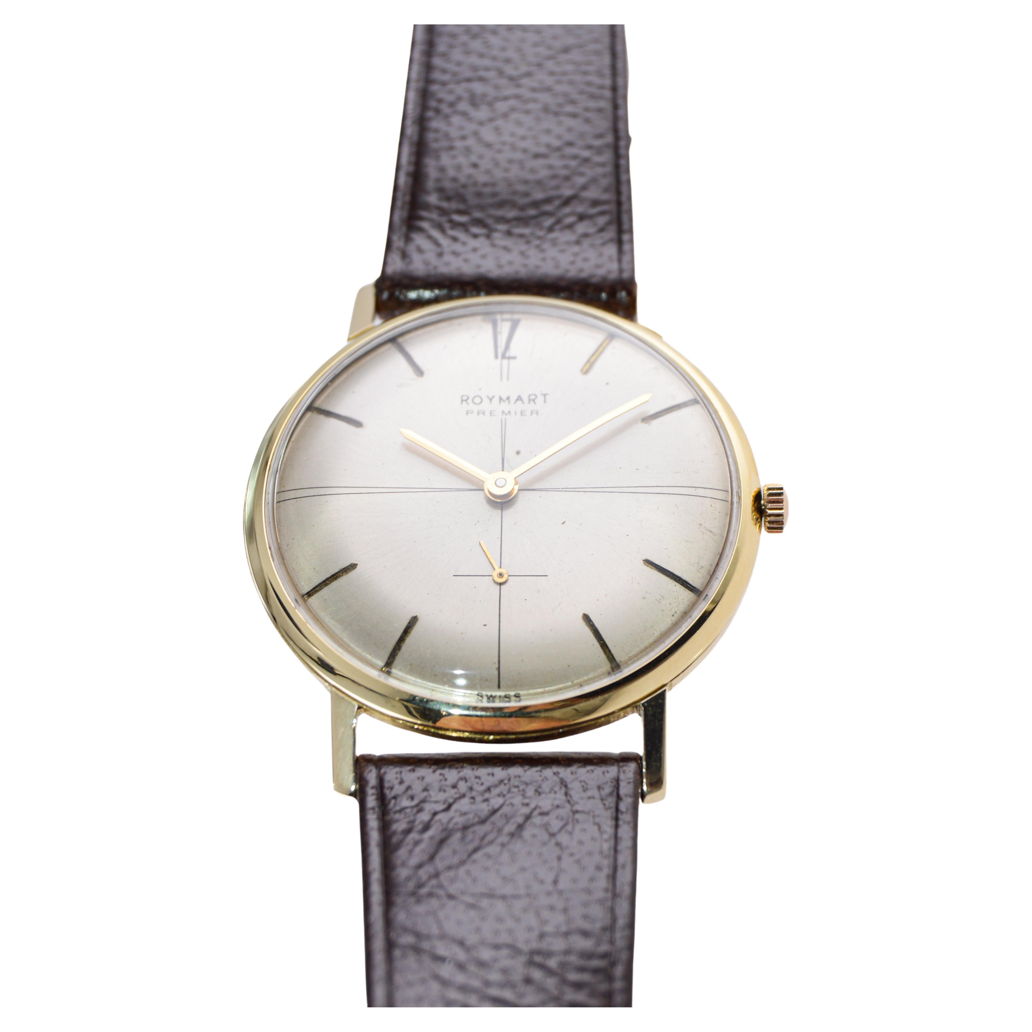 Roymart 14Kt Massivgold-Uhr im Kleidstil mit Original Zifferblatt Schweizer hergestellt  im Angebot 4