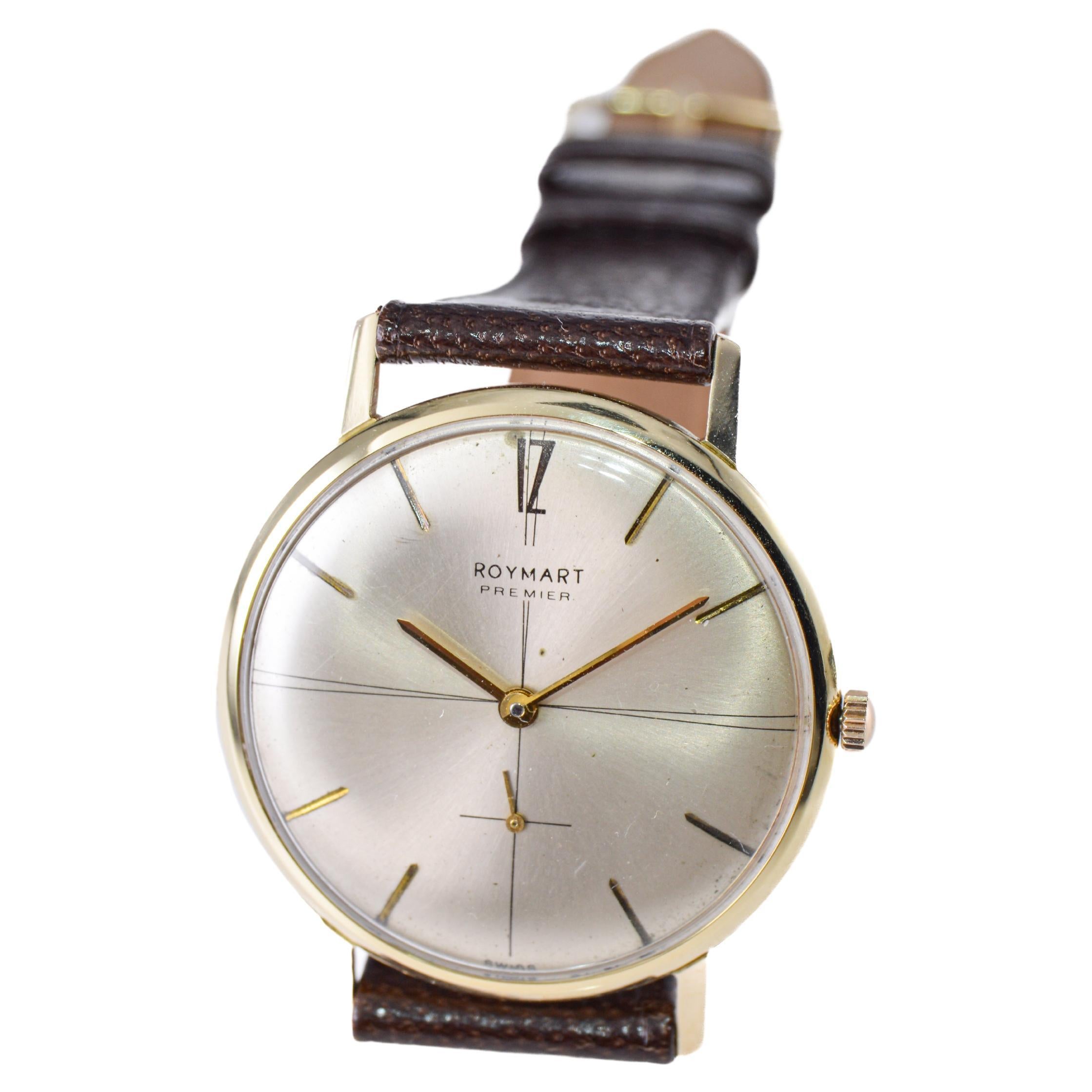 Roymart 14Kt Massivgold-Uhr im Kleidstil mit Original Zifferblatt Schweizer hergestellt  im Angebot 5