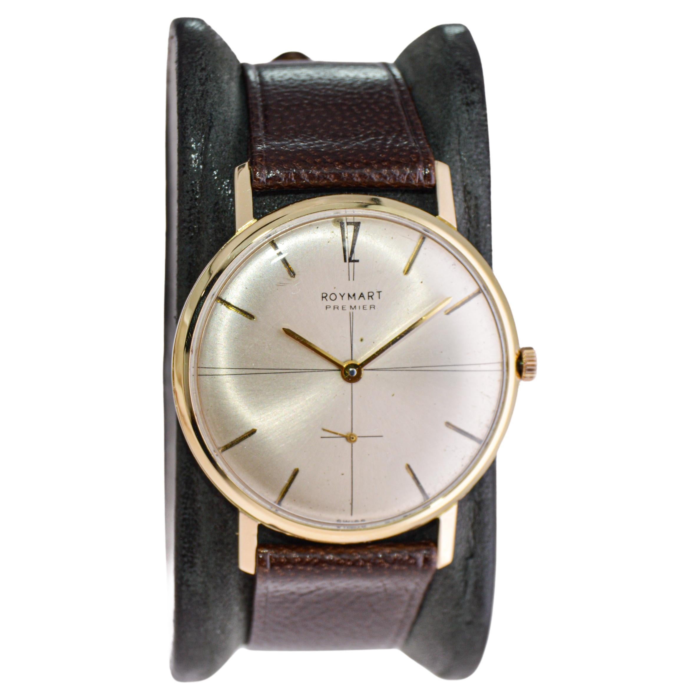 Roymart 14Kt Massivgold-Uhr im Kleidstil mit Original Zifferblatt Schweizer hergestellt  im Angebot
