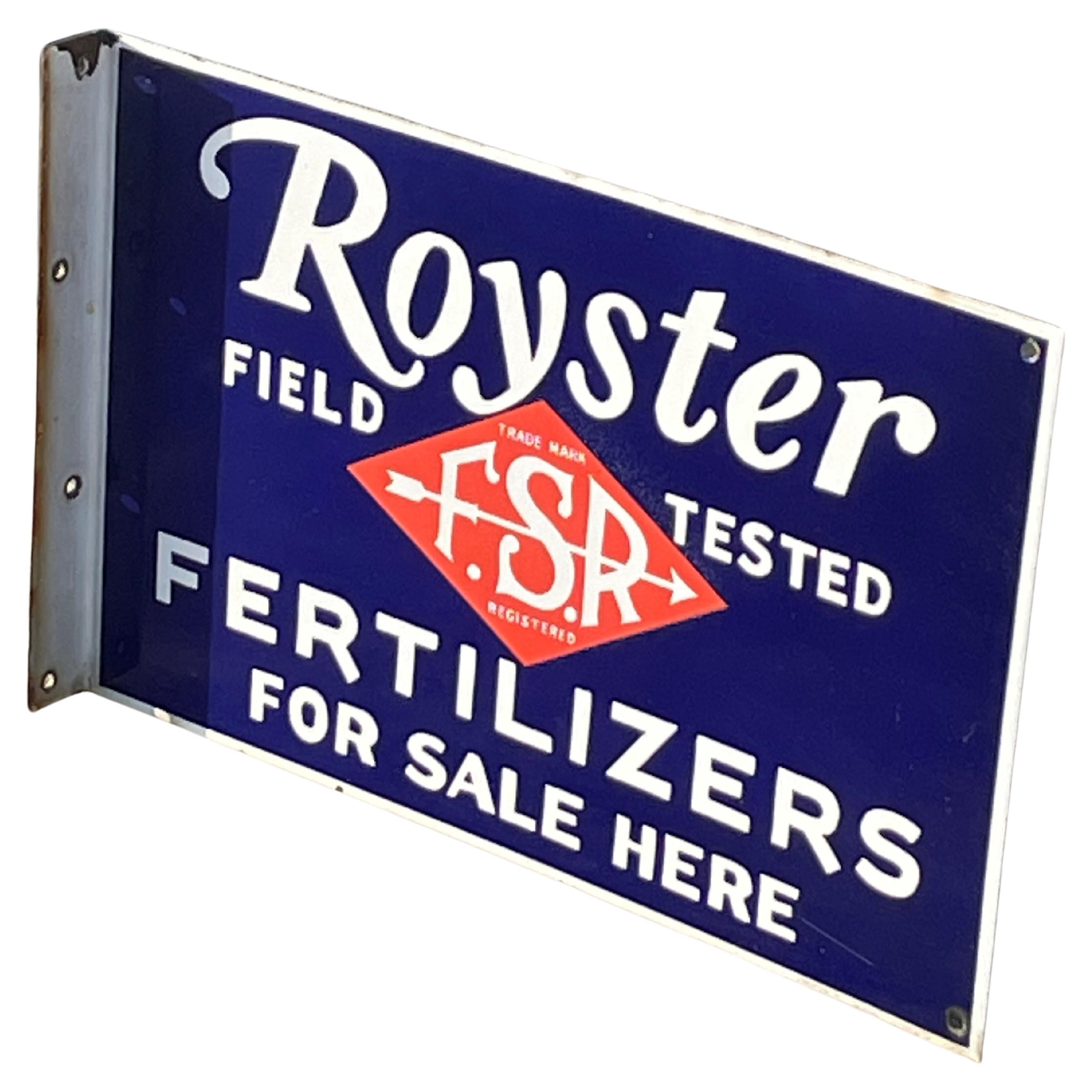 Royster Fertilizer Porcelain Two Sided Farm and Agricultural Farm Sign w/Flange For Sale